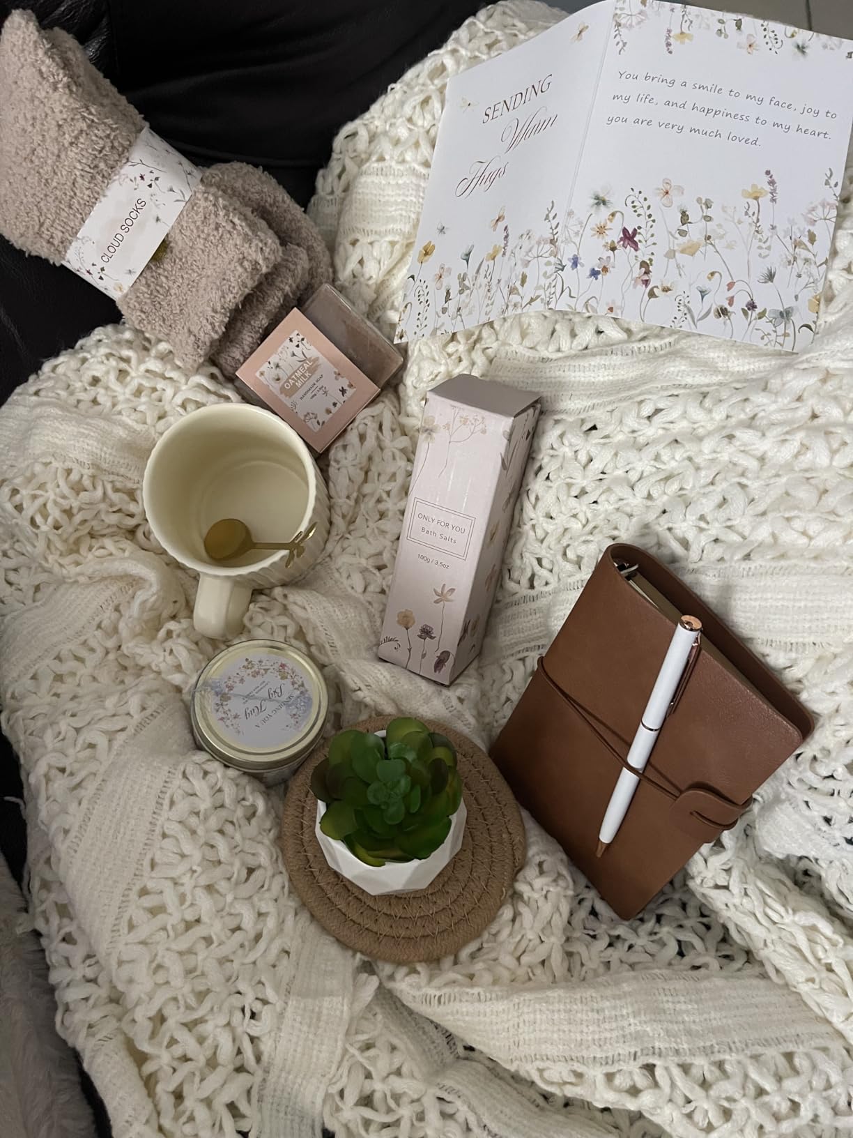 Birthday Gifts for Women, Get Well Soon Self Care Package Box, Sending Hug Baskets Thinking of You Inspirational Gift for New Mom Best Friend Birthday (Ivory) customer photo 2