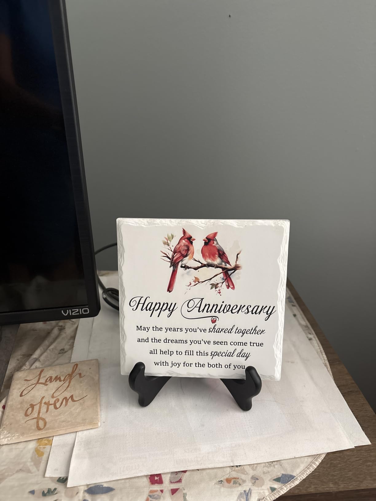 LukieJac Anniversary Couples Gifts - Cardinal Ceramic Plaque - Happy Anniversary Presents for Couples - Romantic Wedding Celebrate Keepsake Desk Decorations customer photo 1