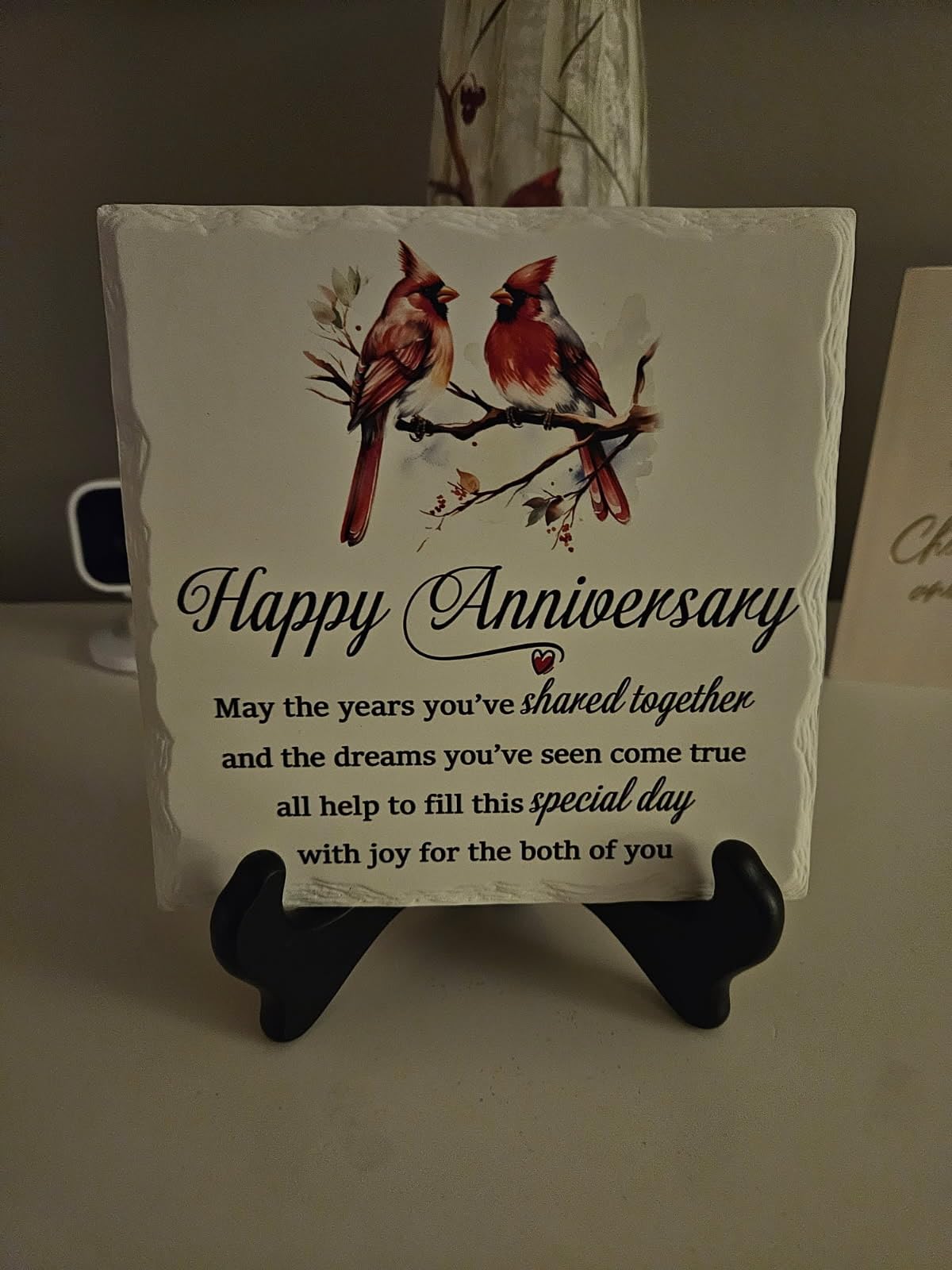 LukieJac Anniversary Couples Gifts - Cardinal Ceramic Plaque - Happy Anniversary Presents for Couples - Romantic Wedding Celebrate Keepsake Desk Decorations customer photo 2
