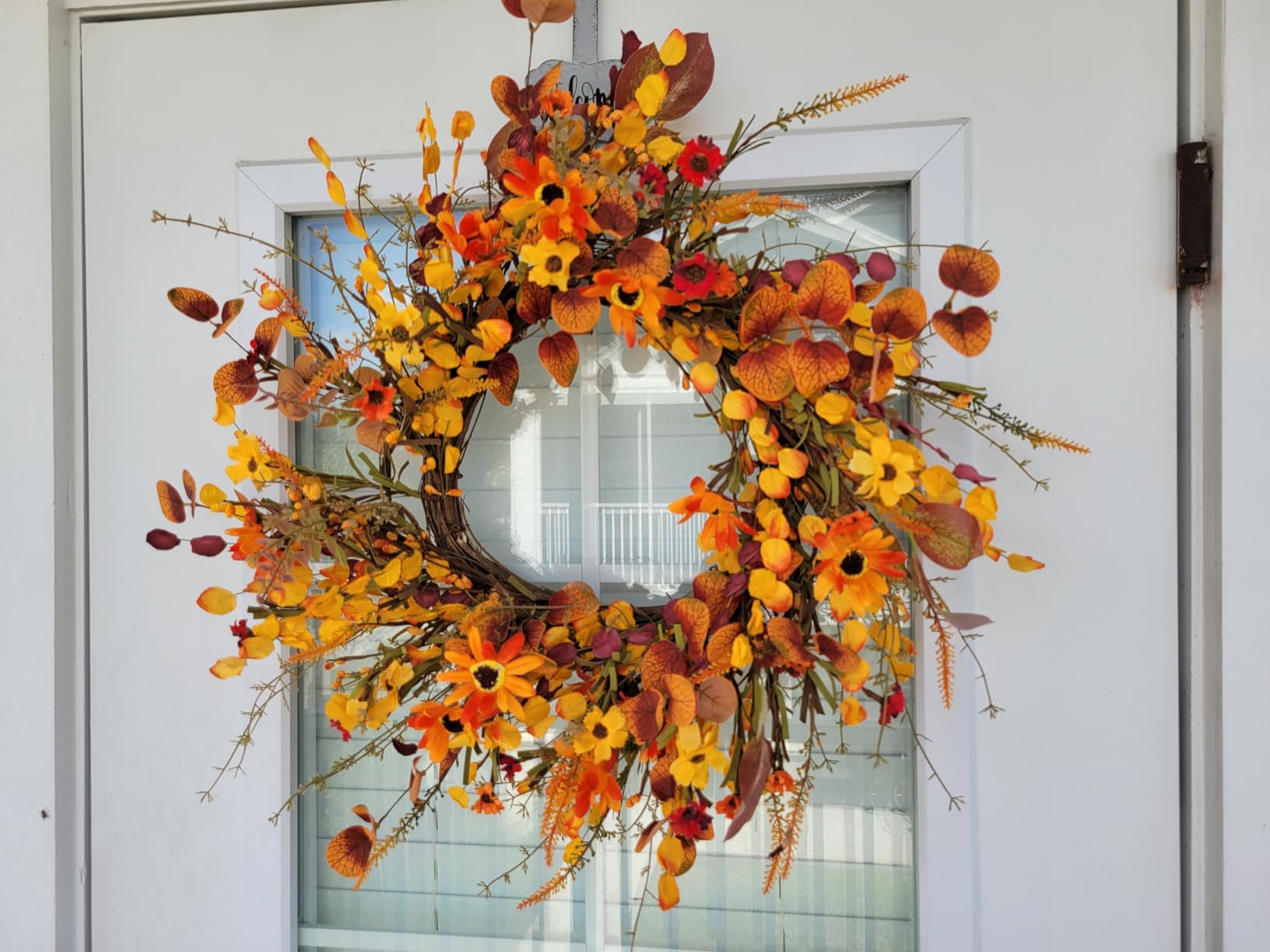 Fall Wreaths for Front Door 22 Inch Artificial Fall Wreath Orange Autumn Wreath with Berries and Eucalyptus Leaves for Indoor Outdoor customer photo 1
