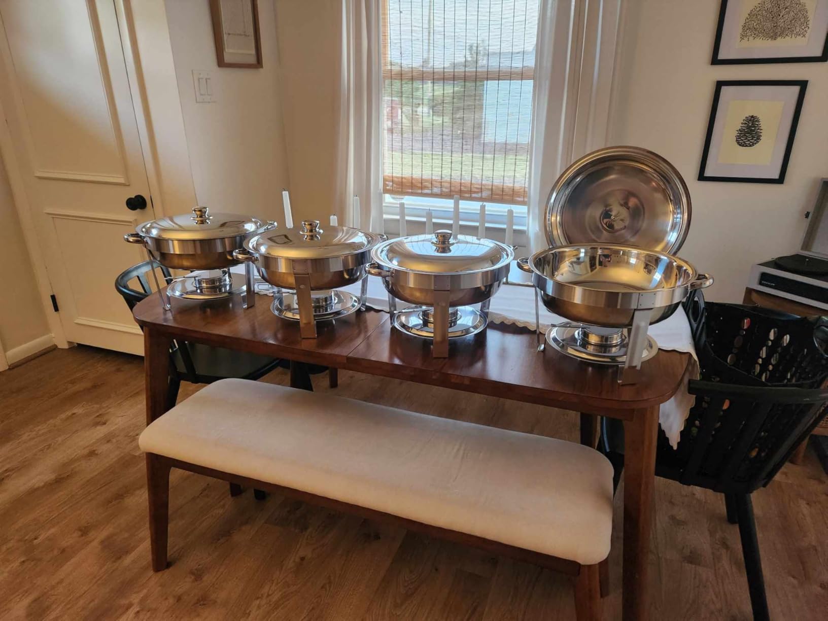 Chafing Dishes for Buffet 4 Pack, 6QT [Worry-Free Assemble] Food Warmers for Parties Buffet [Mirror-Like Polished Finish Stainless Steel Round Chafing Dish Buffet Set with Complete Set customer photo 2