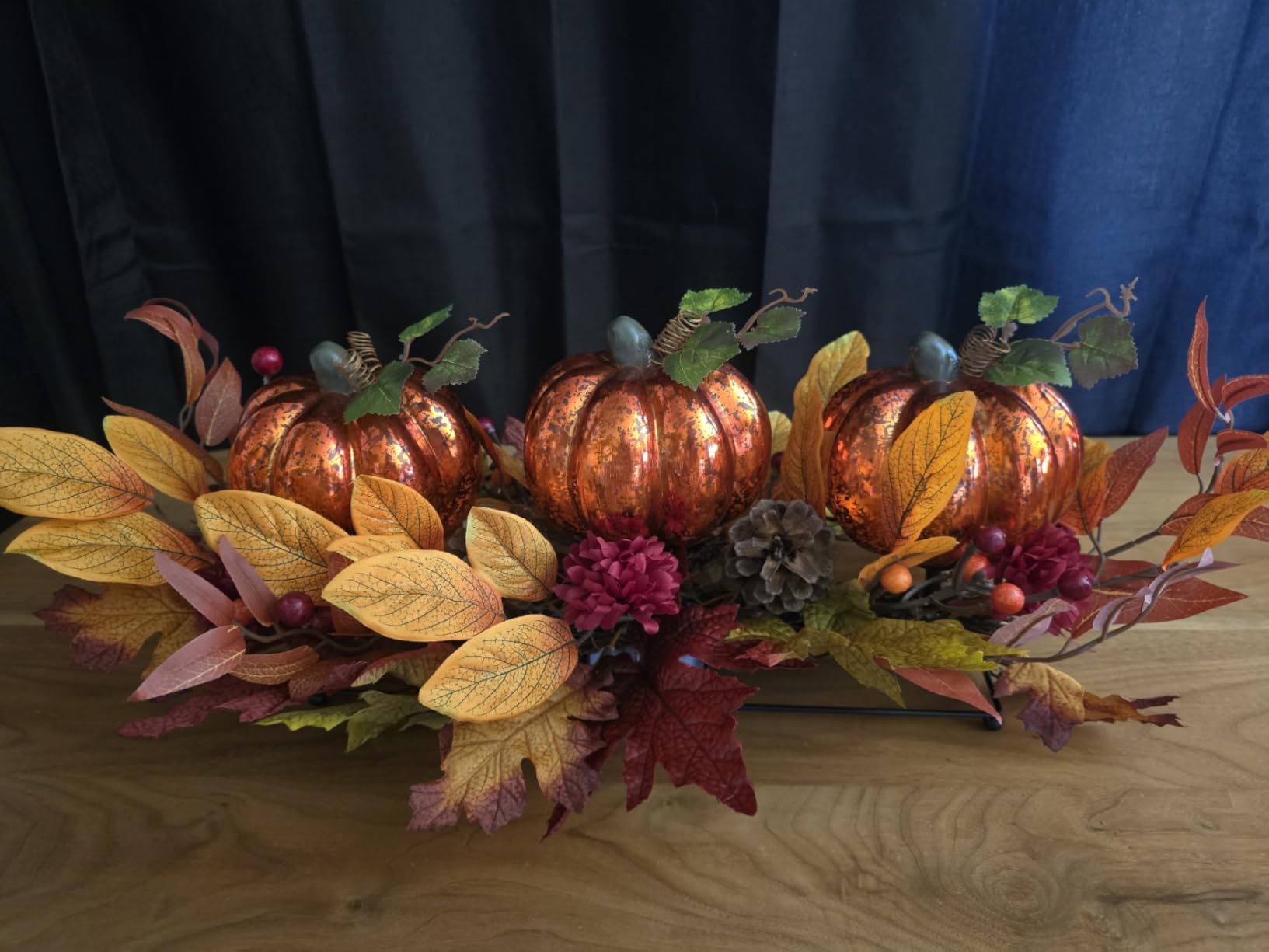 LED Lighted Pumpkin Fall Centerpiece with Maple Leaves, Berries & Pinecones - Battery Operated Thanksgiving Table Decor for Home, Mantel, or Dining customer photo 1