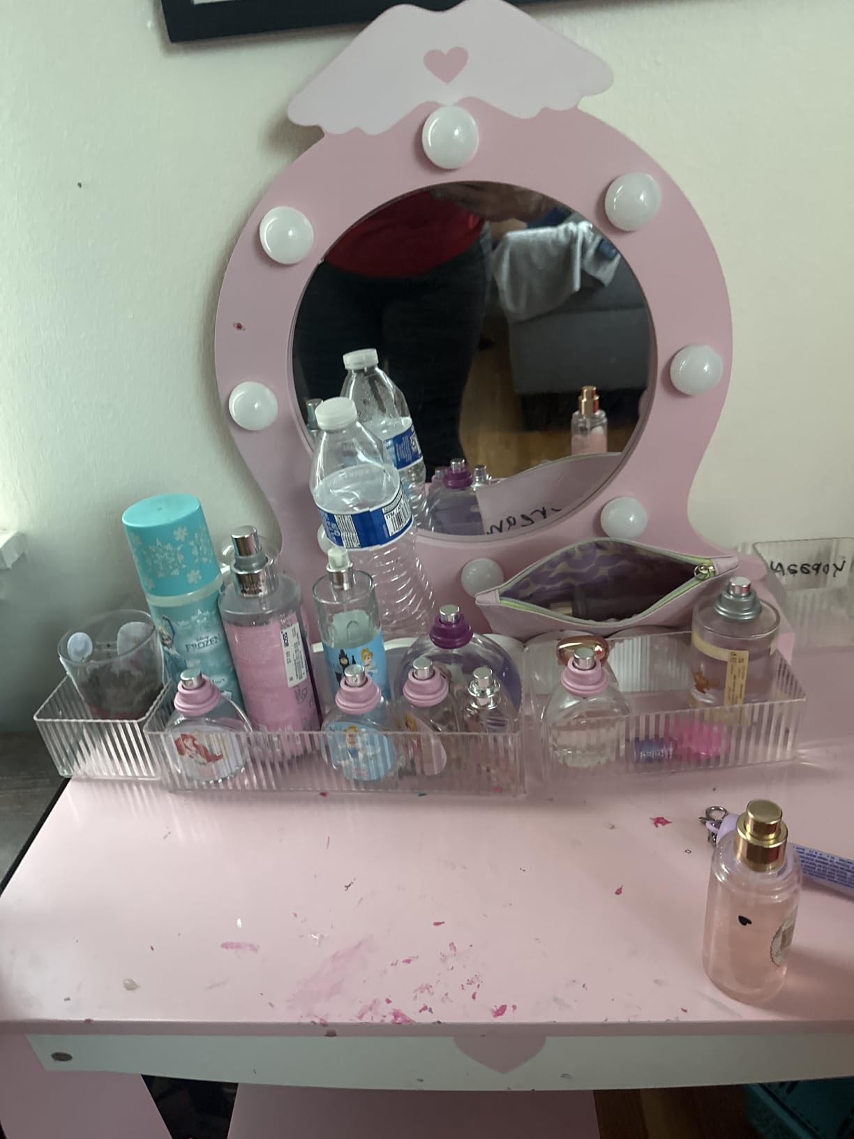 MU Kids Vanity Set with Lighted Mirror and Stool, Kids Make Up Vanity Desk with Storage Space, Wing Pattern for Little Girls, Toddler Princess Makeup Dressing Table with Chair Set, Pink customer photo 1