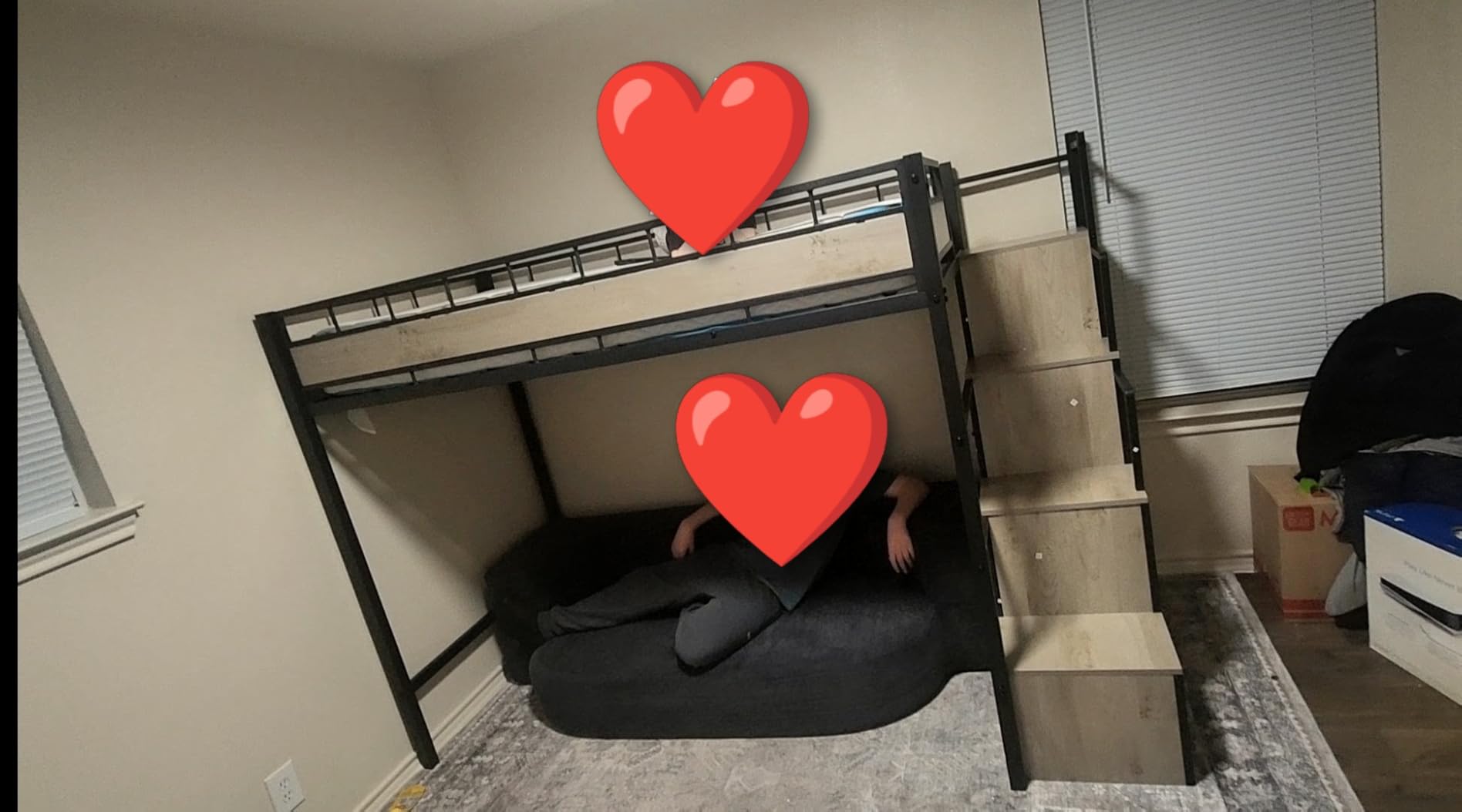 Twin Loft Bed with Stairs, Heavy Duty Metal with Storage, Black customer photo 1