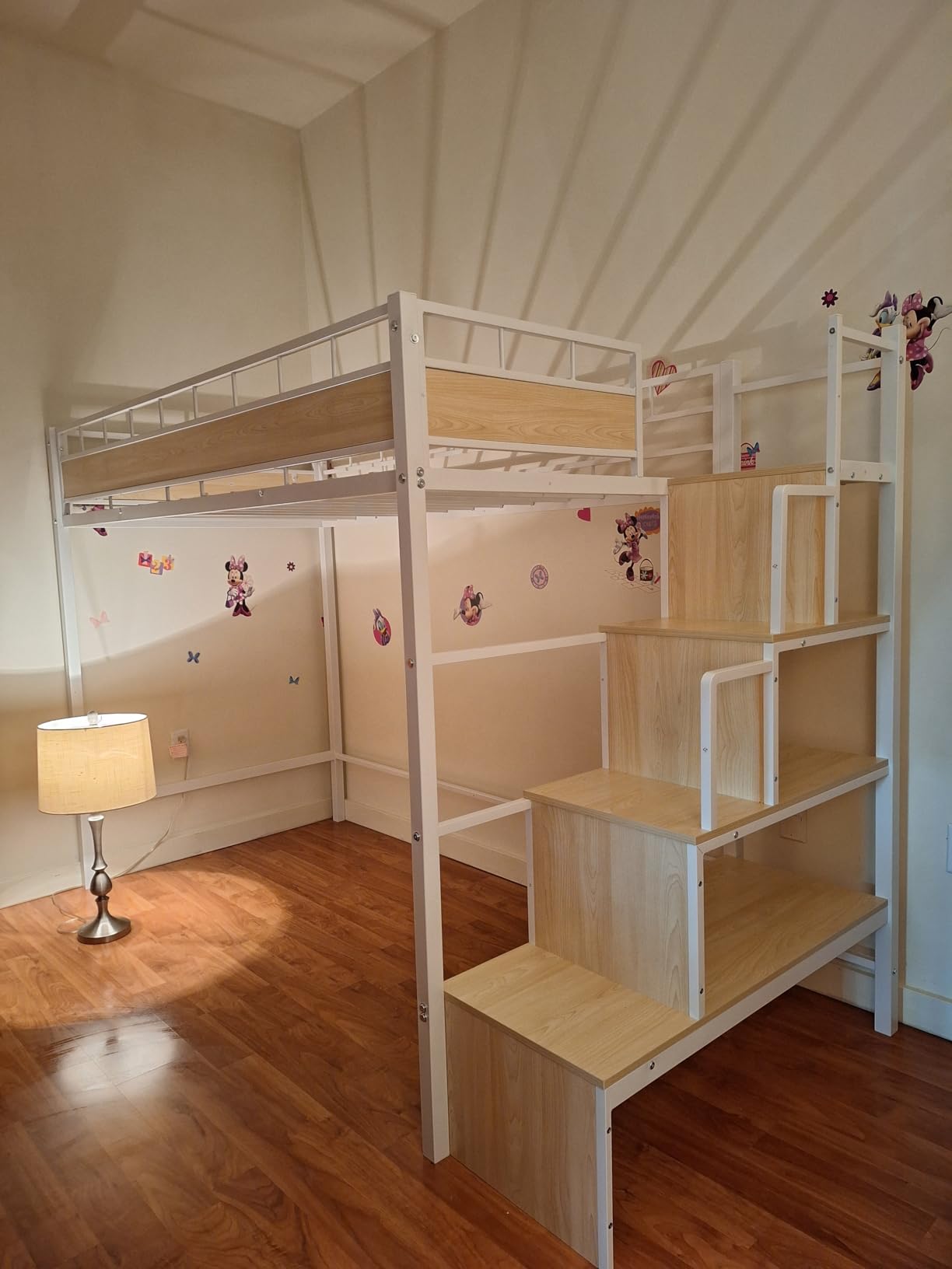 Twin Loft Bed with Stairs, Heavy Duty Metal with Storage, Black customer photo 2
