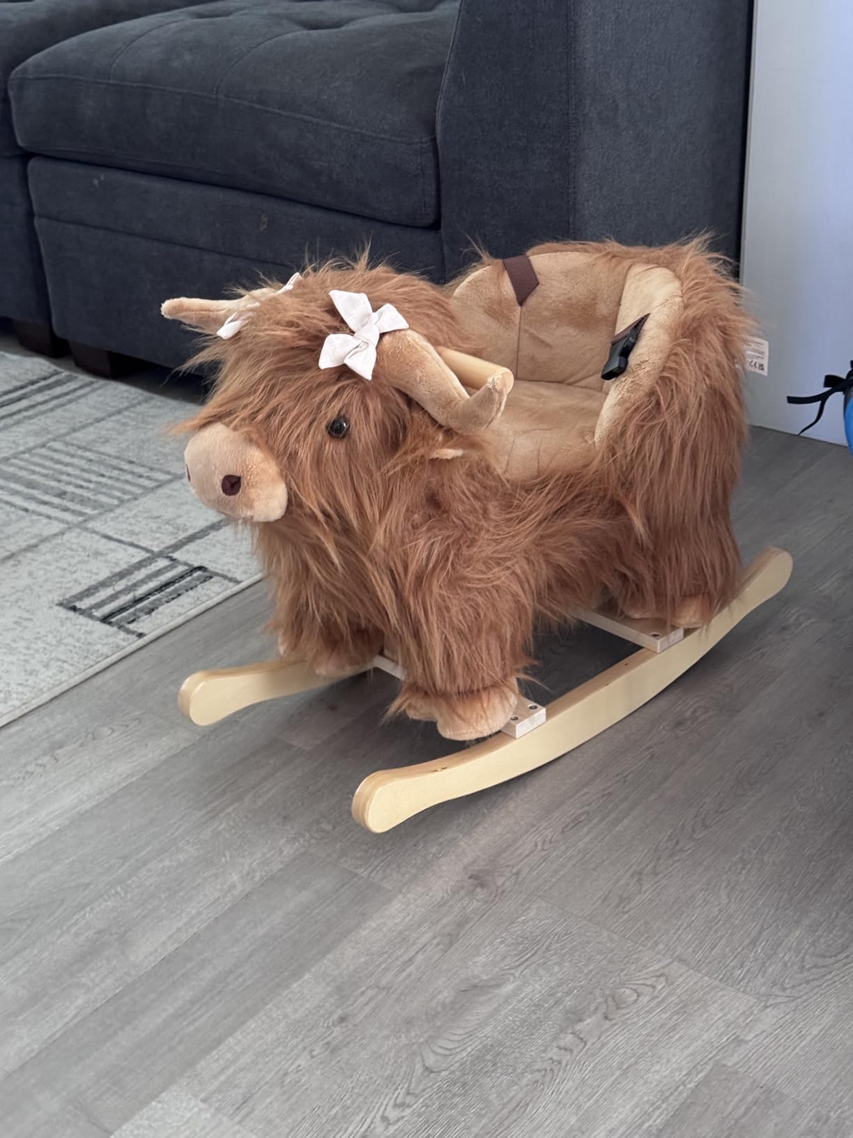 Baby Rocking Horse, Highlander Cattle Wooden Rocking Horse for Toddlers 1 Year Old Cute Cow Stuffed Plush Ride-on Toy Rocking Animal for Baby Boys and Girls Nursery/Child Christmas or Birthday Gift customer photo 1