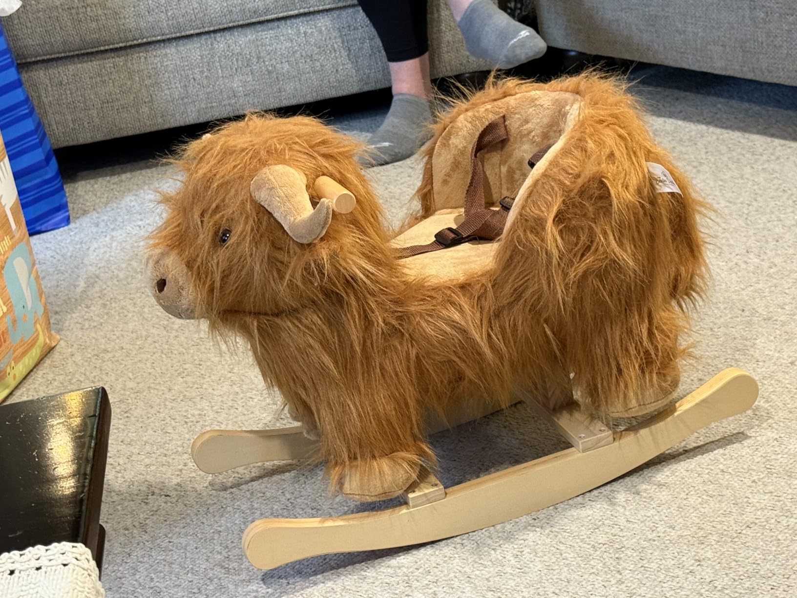 Baby Rocking Horse, Highlander Cattle Wooden Rocking Horse for Toddlers 1 Year Old Cute Cow Stuffed Plush Ride-on Toy Rocking Animal for Baby Boys and Girls Nursery/Child Christmas or Birthday Gift customer photo 2