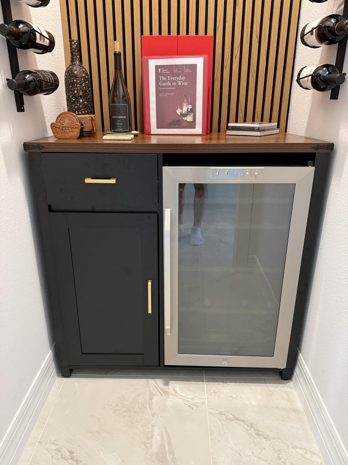 GDLF Coffee Bar with Mini Fridge Space, Mini Fridge Cabinet Stand, Liquor Wine Cabinet for Dorm, Kitchen or Office, 39.4