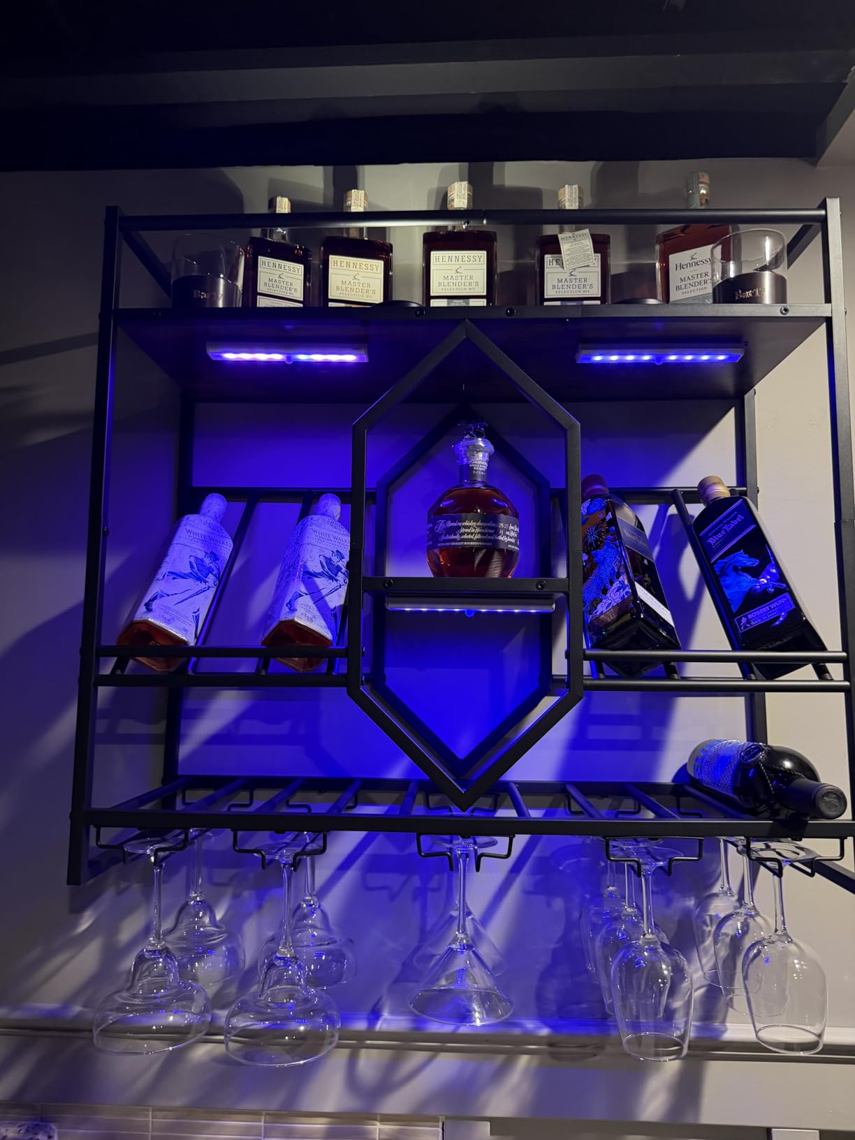 HOOBRO Wall Mounted Wine Rack with LED Light, 31.5