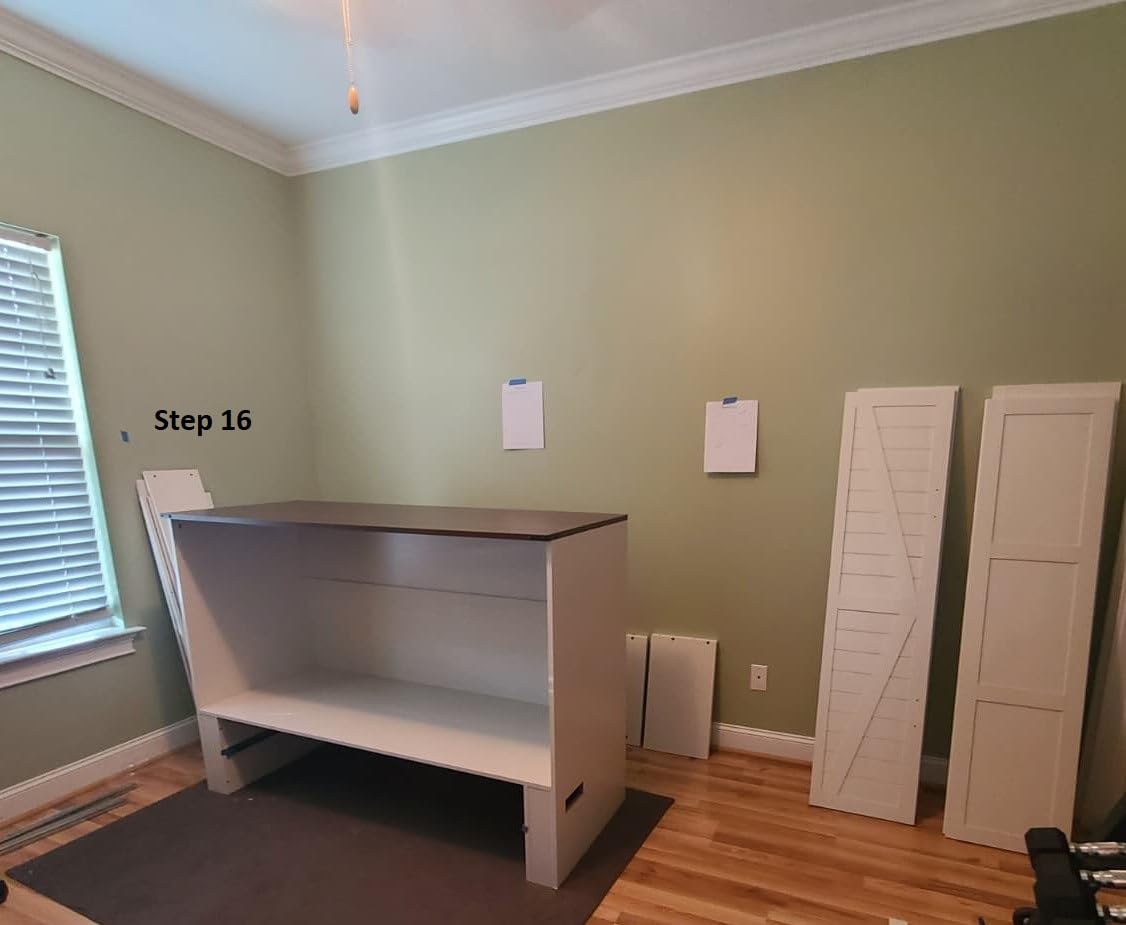 Full Murphy Bed with Storage & Charging Station, Farmhouse Murphy Cabinet Bed with Large Drawer, Hideaway Foldable Platform Bed for Guest Room, Bedroom, Home Office, Mattress Not Included, White customer photo 1