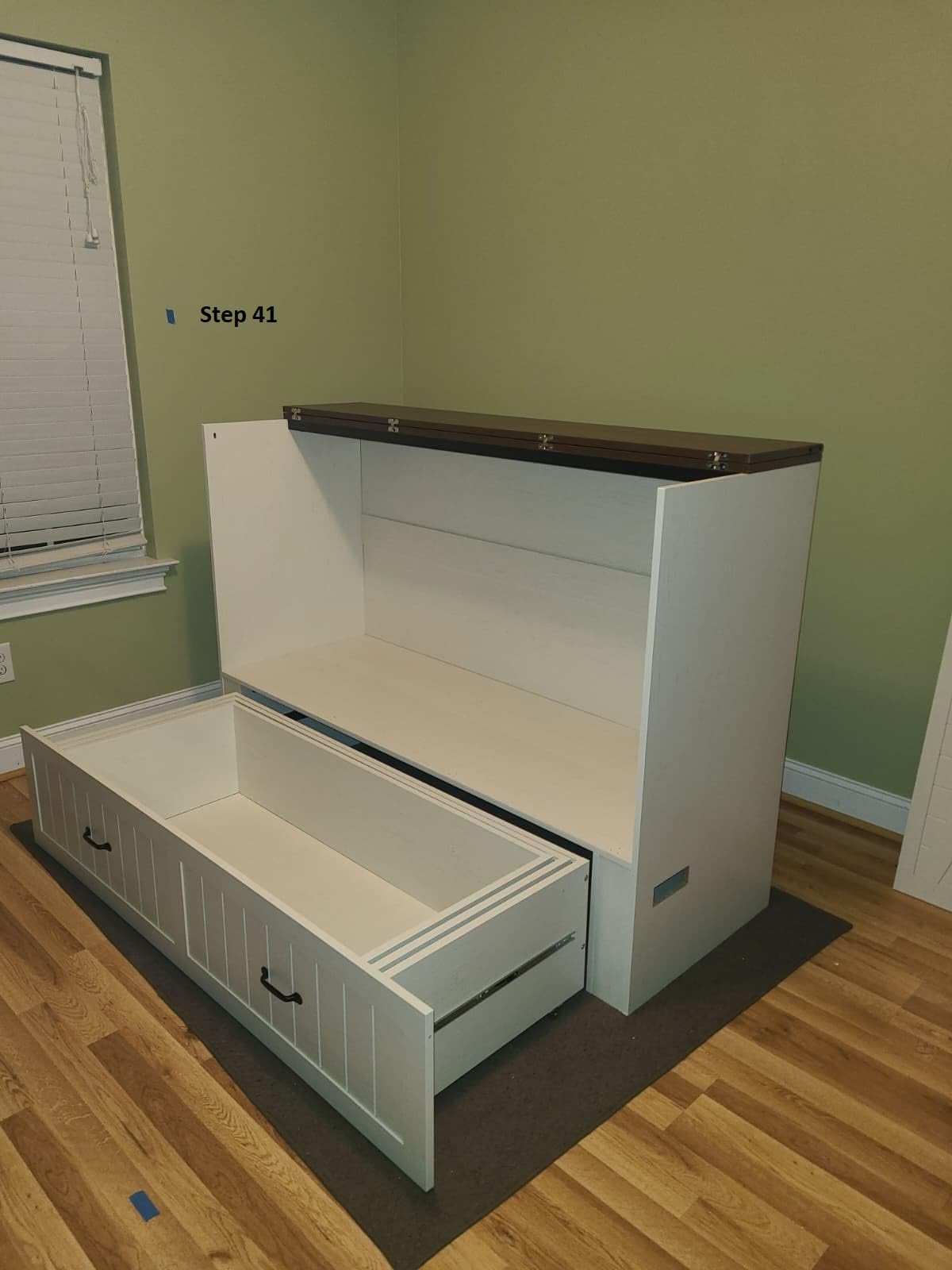 Full Murphy Bed with Storage & Charging Station, Farmhouse Murphy Cabinet Bed with Large Drawer, Hideaway Foldable Platform Bed for Guest Room, Bedroom, Home Office, Mattress Not Included, White customer photo 2