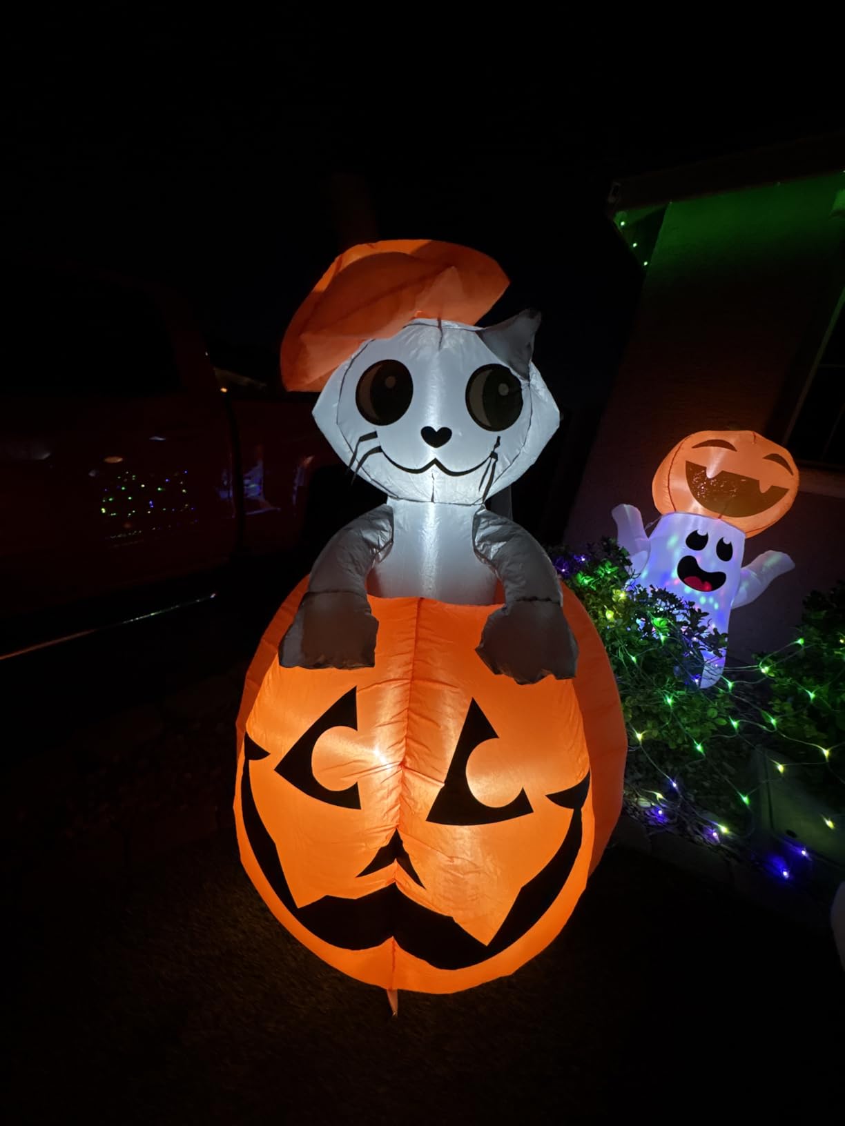 Joiedomi 5ft Tall Halloween Animated Inflatables Outdoor Decorations, Inflatable Ghost on Pumpkin with LEDs, Cute Blow Up Pumpkin Ghost Decor for Outside Yard Outdoor Lawn Garden Party Decoration customer photo 2
