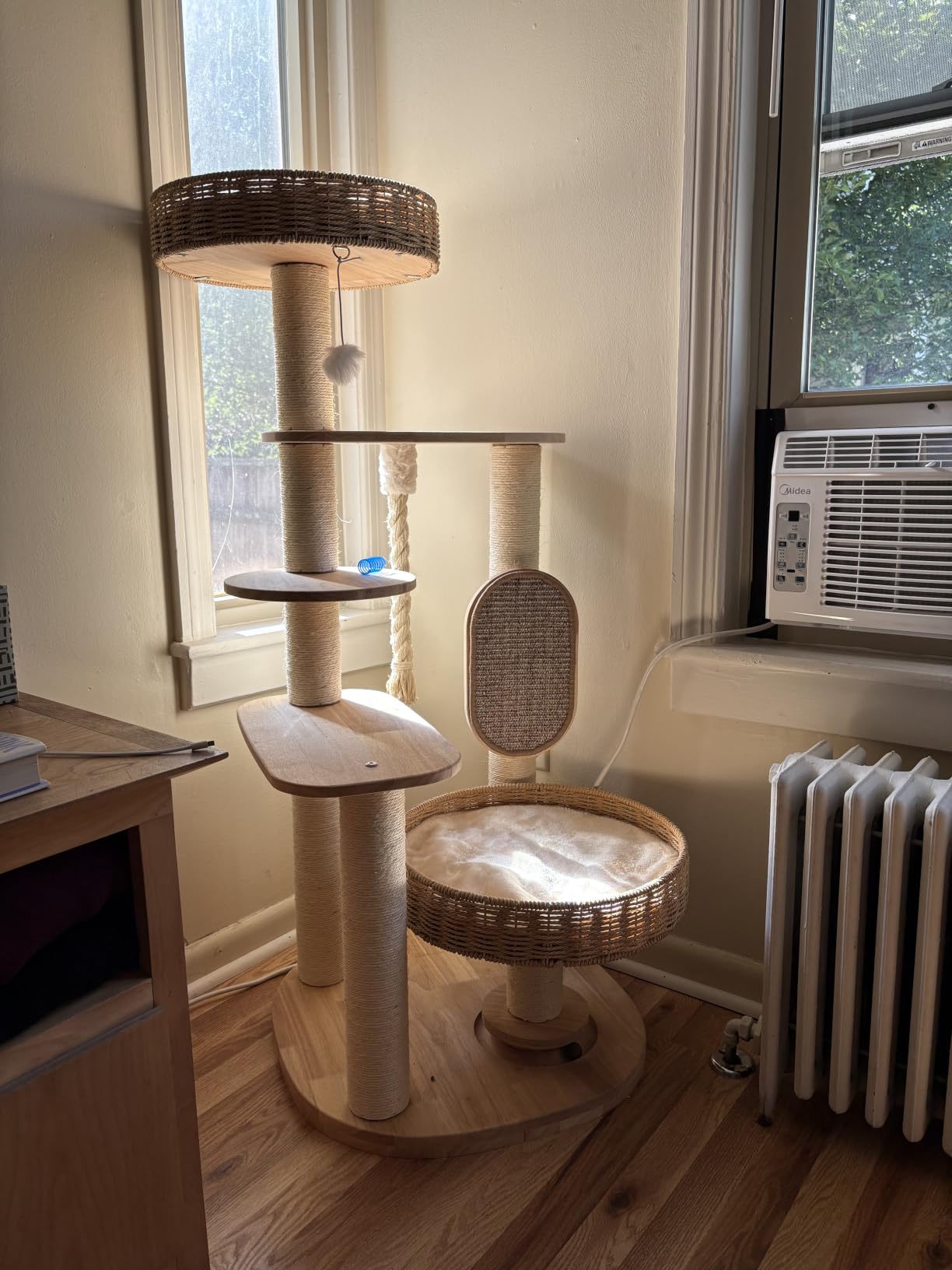 Wooden Cat Tree for Large Cat, 49.6IN Tall Cat Tower with Scratching Post for Indoor Cats, Multi-Level Cat Condo with Hand-Woven Cat Bed and Scratching Board Easy to Clean customer photo 1