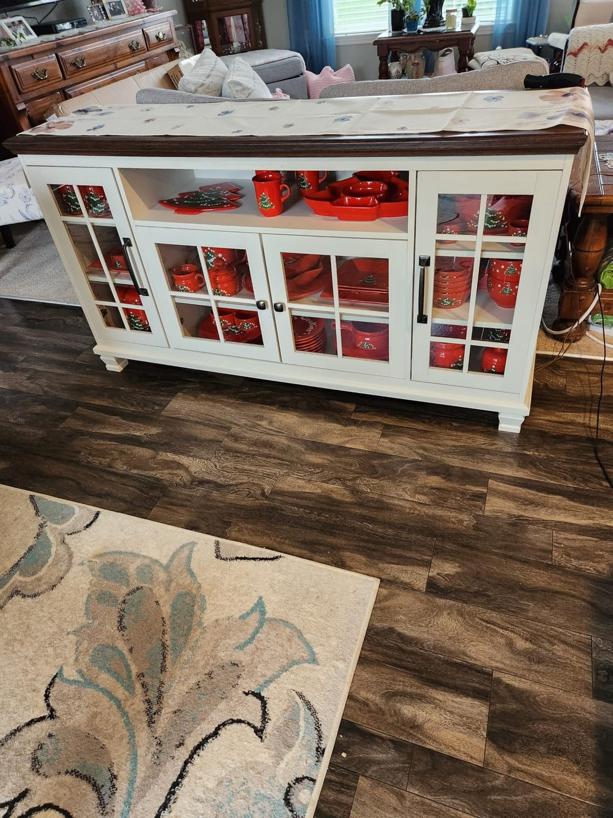 SAVOR LIFE 60-Inch Sideboard Buffet Cabinet with Glass Doors, Walnut | Vintage walnut finish, 4 glass doors, adjustable shelves, open cubby, and solid wood legs for dining rooms and coffee bars customer photo 1