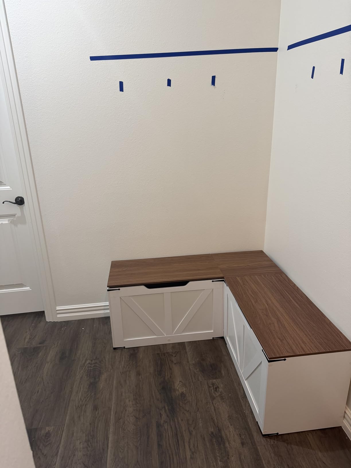 YATINEY L-Shaped Storage Bench, Storage Toy Chest with Hidden Compartments, Breakfast Nook Bench for Corner Spaces, Kitchen, Dining Room, Cloakroom, Walnut and White CW01WH customer photo 1