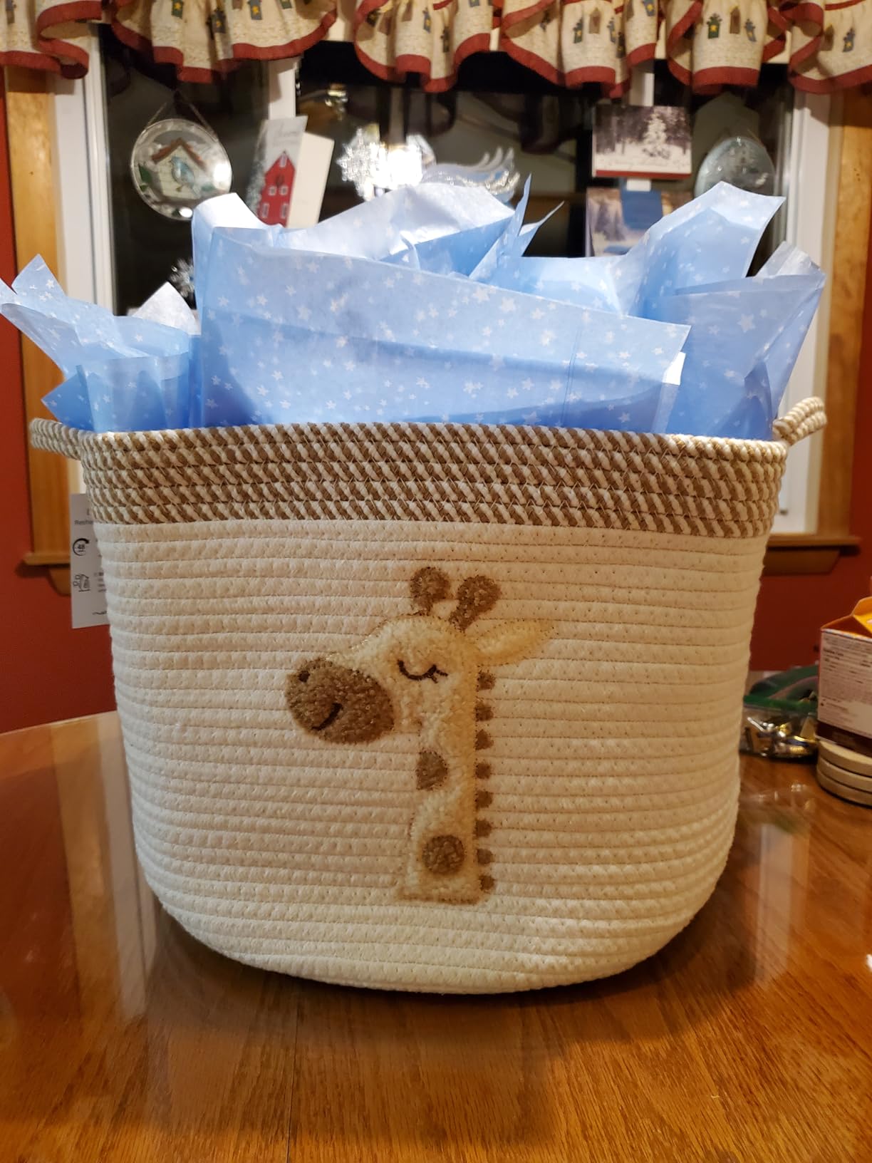 Giraffe Baby Storage Basket, Woven Cotton Rope Nursery Bin, 15x11 in customer photo 1