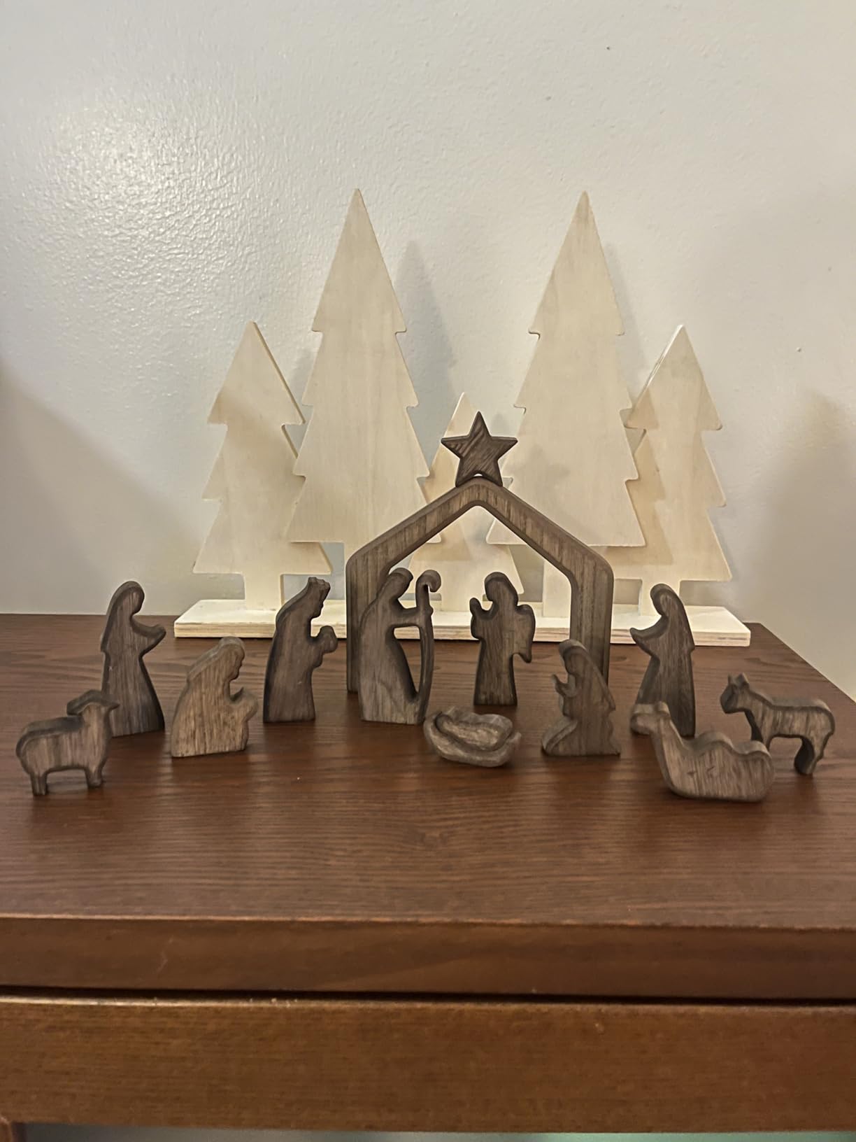FESTGLOX Christmas Nativity Set Indoor, 12Pcs Wooden Nativity Scene Set | Small Rustic Miniature Holy Family Figurines with Manger for Christmas Decor, Holiday Tabletop Centerpiece customer photo 1