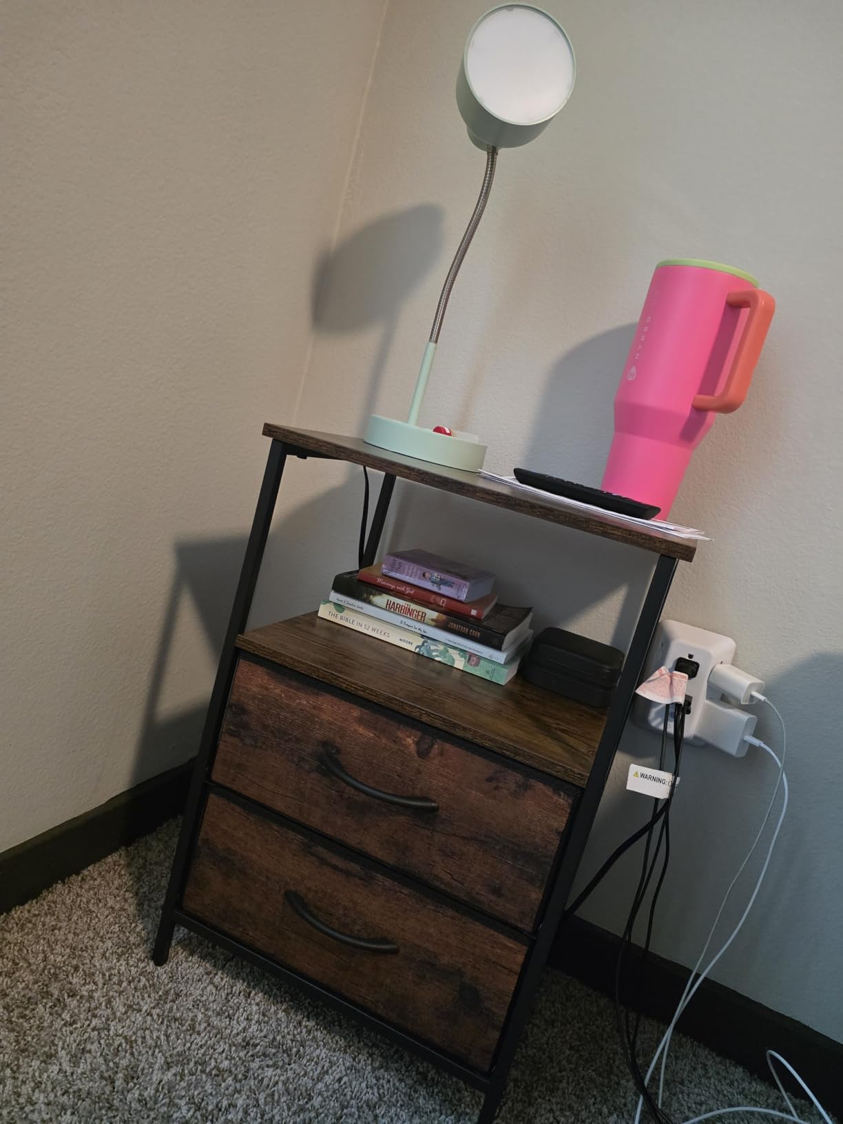 Huuger Night Stand Set of 2, Nightstand with 2 Drawers, Bed Side Table with Open Shelf, Wooden Top, End Table, Fabric Drawer, for Bedroom, Rustic Brown customer photo 2