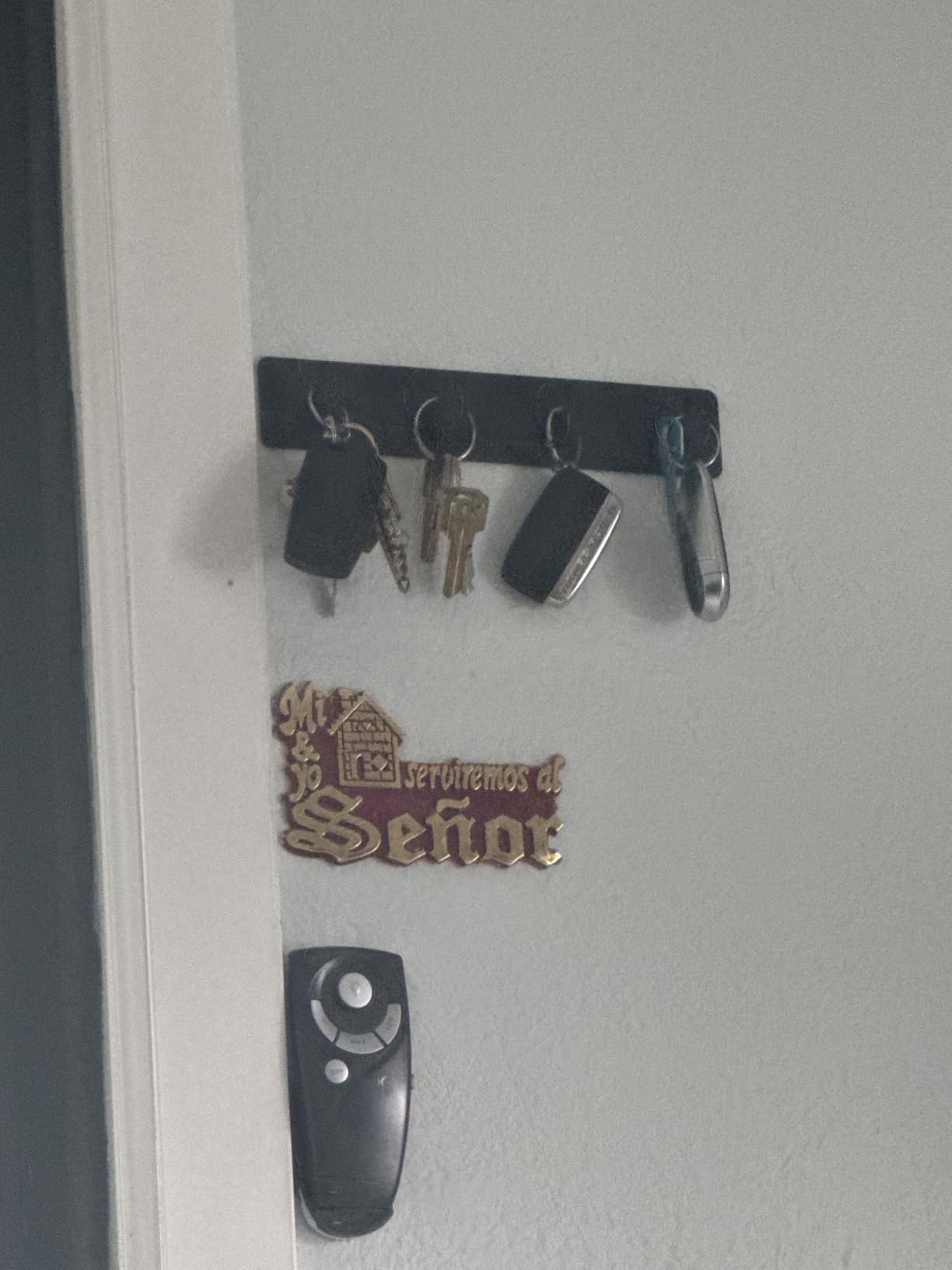 Key Holder with 4 Hooks, Adhesive Key Hanger Organizer for Wall Mount | Metal Key Rack with 2 Self-Adhesive Tapes for Entryway, Door, Bathroom, Kitchen (Black) customer photo 1
