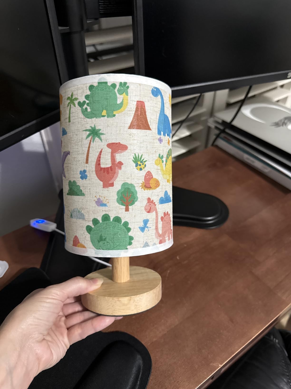 Kids Table Lamp for Bedroom, Rainbow Lamp, 3 Level Dimmable Wood Nightstand Desk Base Flaxen Fabric Shade for Bedroom Living Room,Rainbow Lamp Gifts for Girls (Colorful) customer photo 1