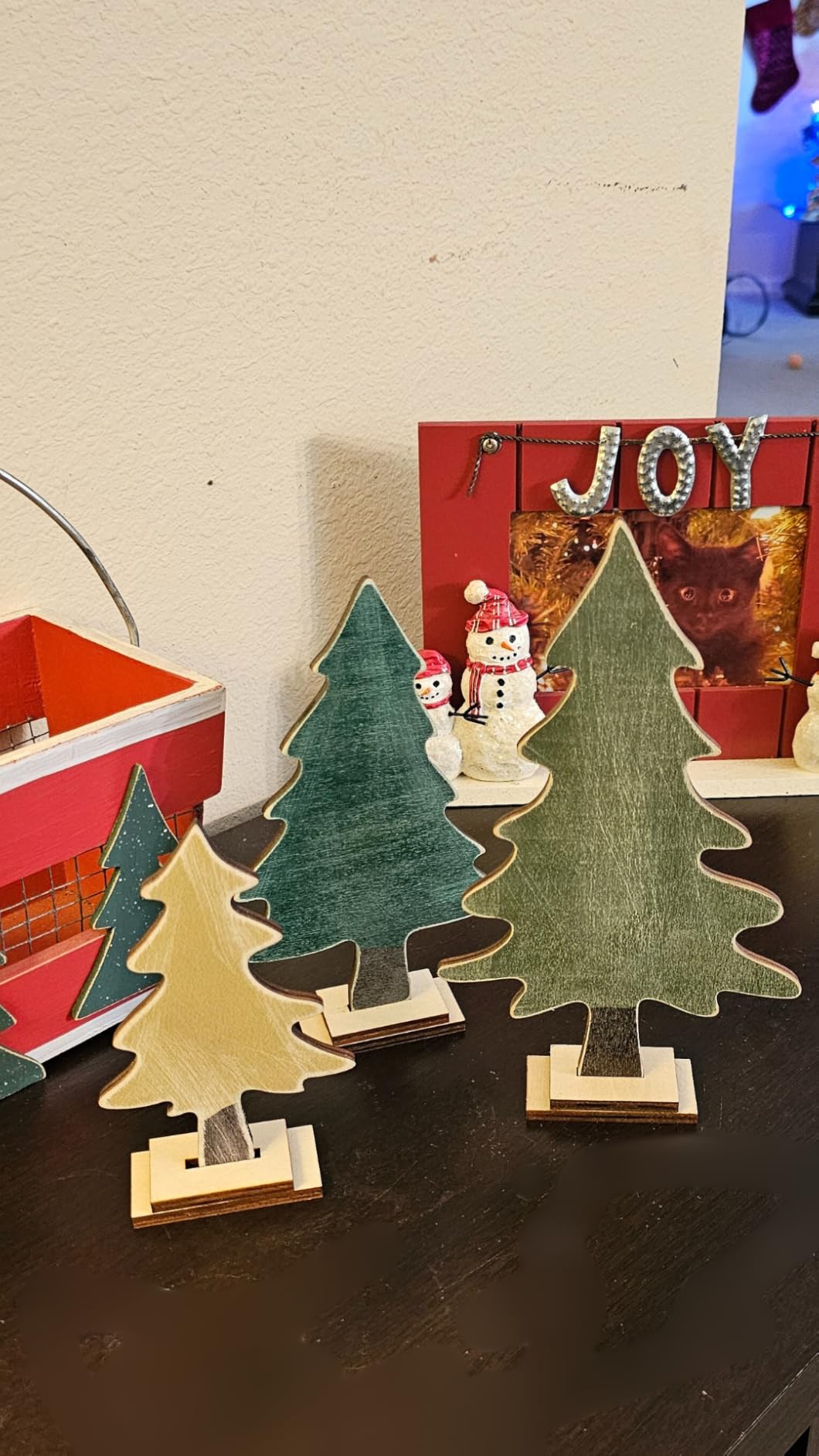 Yalikop 3 Pcs Sage Green Christmas Decoration Indoor, Christmas Wooden Tree customer photo 1