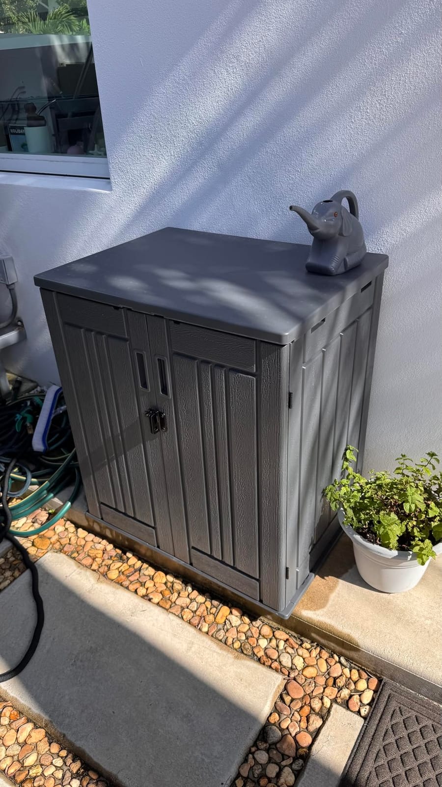 EHHLY Heavy Duty Tall Storage Cabinet Outdoor Weatherproof, 28 Cuft Garage Storage Cabinet with 4 Adjustable Shelves, Lockable Kitchen Pantry Closer Organizer, 31Wx23Lx66H, Sage Grey customer photo 1