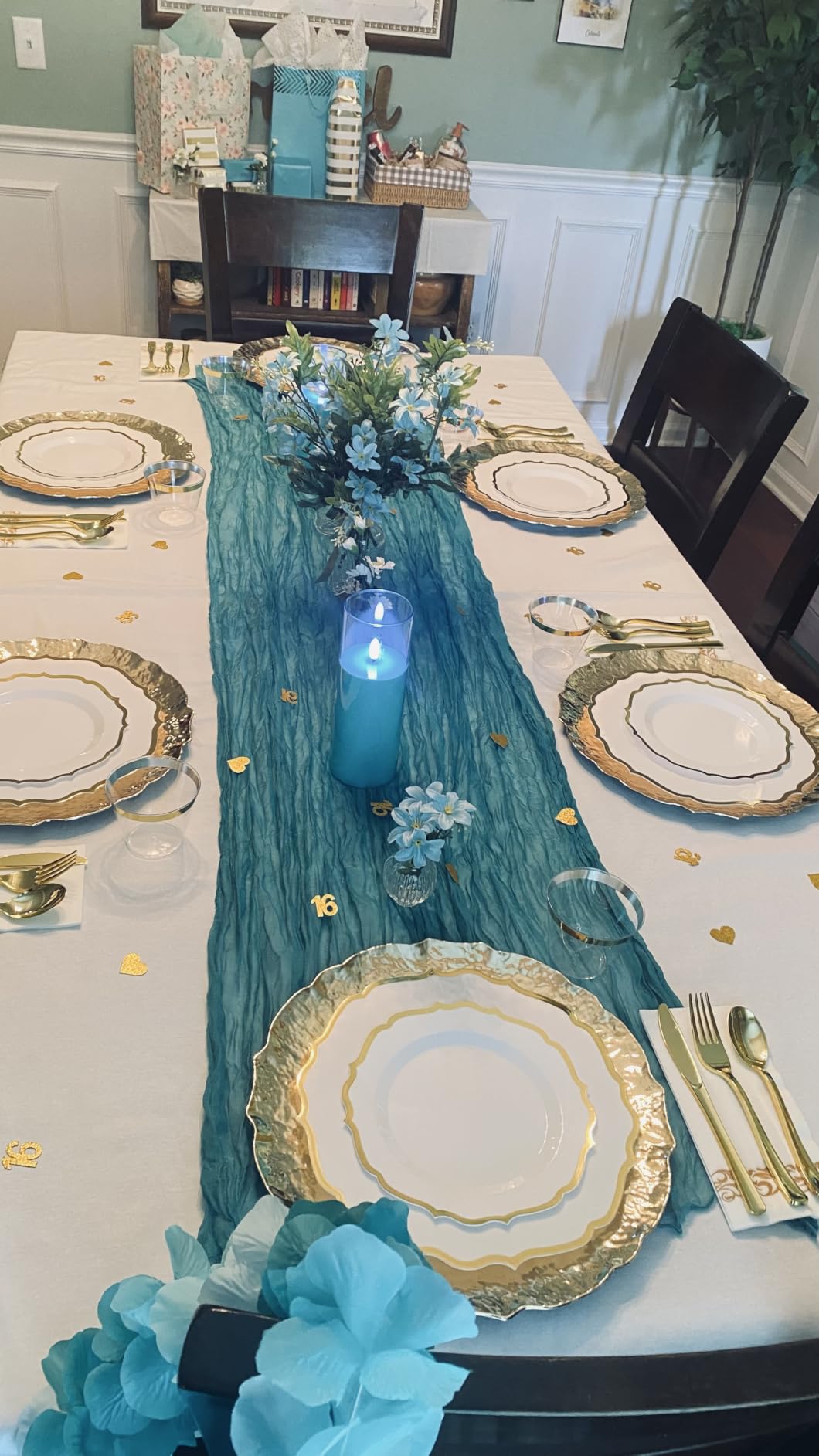 Glowserve 175 Piece Disposable Plastic Plates Dinnerware Set for 25 Guests | 50 Plastic Plates, 25 Silverware Set, 25 Cups and Napkins, Labor Day Birthday, Family Party, Fancy Plastic Plates customer photo 2