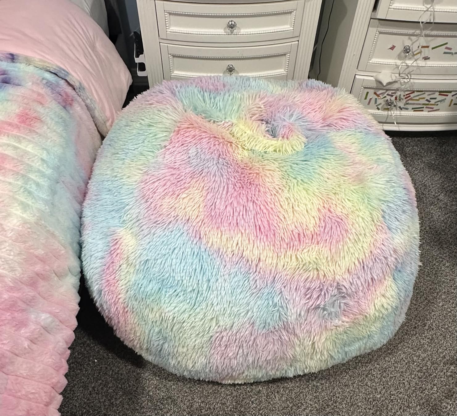Fluffy Bean Bag Chair for Kids, 2.5FT Round Memory Foam Filled Bean Bag for Teens & Kids, Ultra Soft Faux Fur Fabric Bean Bag Chairs for Playroom, Living Room, Bedroom, Lavender customer photo 1