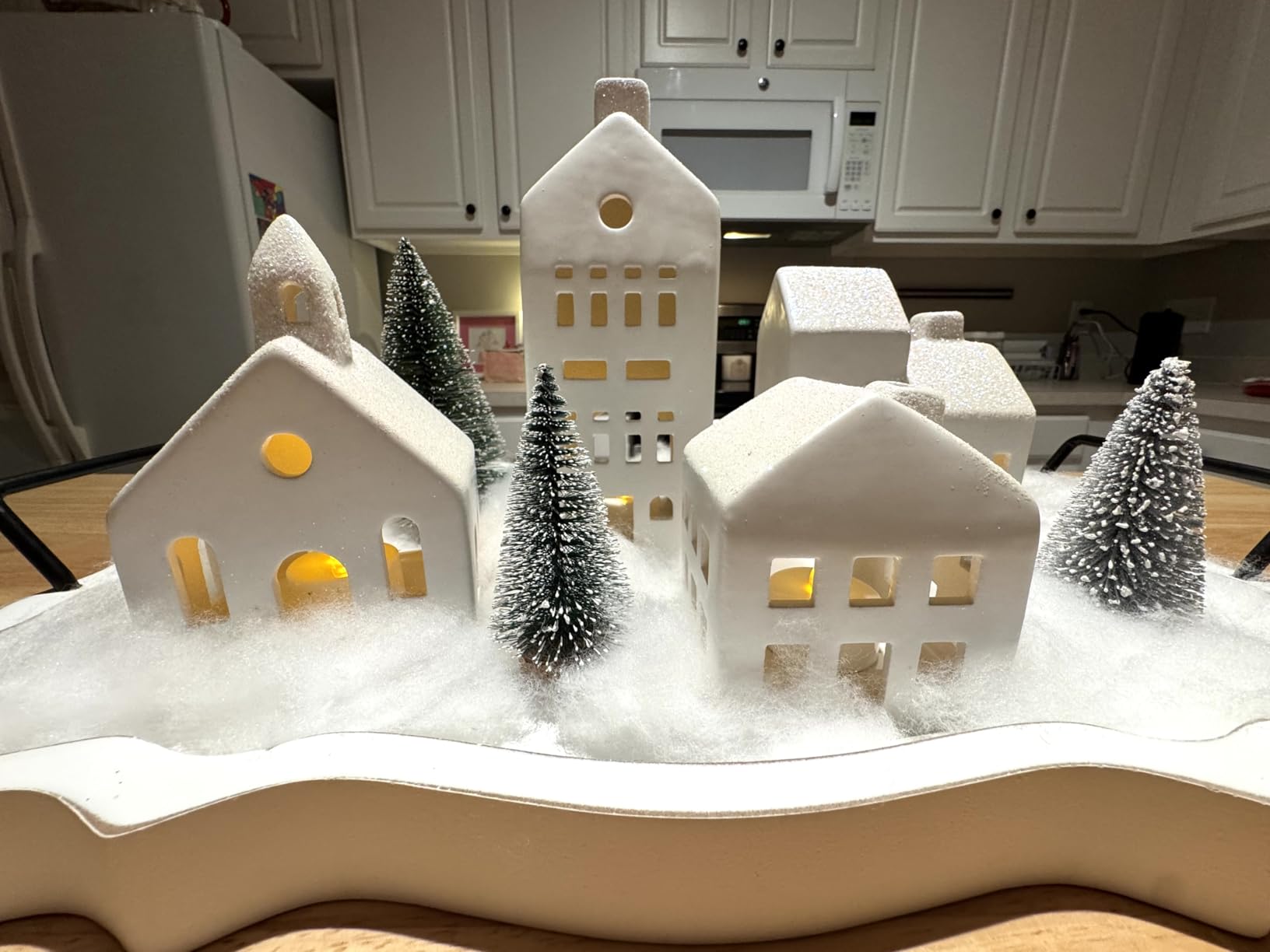 Christmas Decorations Indoor - Christmas Village Sets of 5 Ceramic Houses with LED Lights Remote and 9 Trees - Winter Rustic Farmhouse Home Holiday Xmas Decor for Mantel Tabletop Room customer photo 2