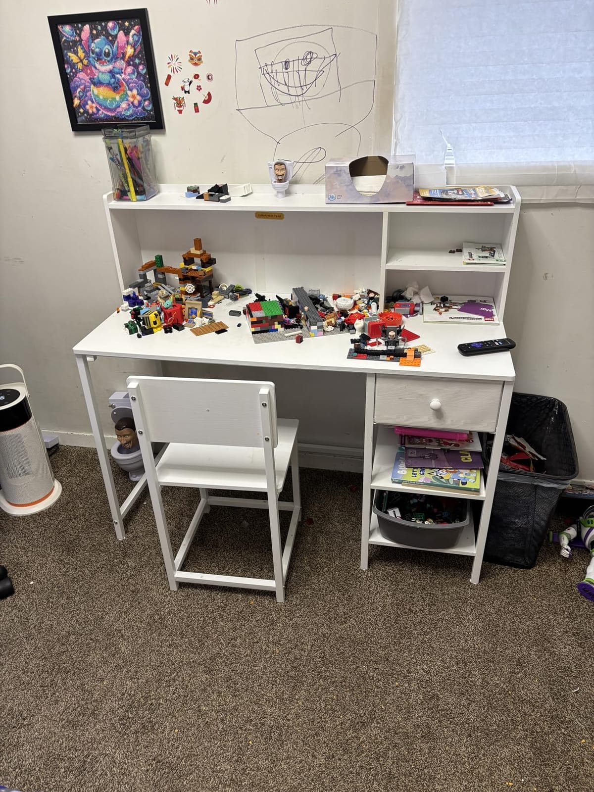 BOLUO White Kids Desk and Chair Set for 6-12 Year Old, Children Study Desk with Hutch and Storage Shelf, Student Writing Table with Fabric Drawer for Girls Boys customer photo 1