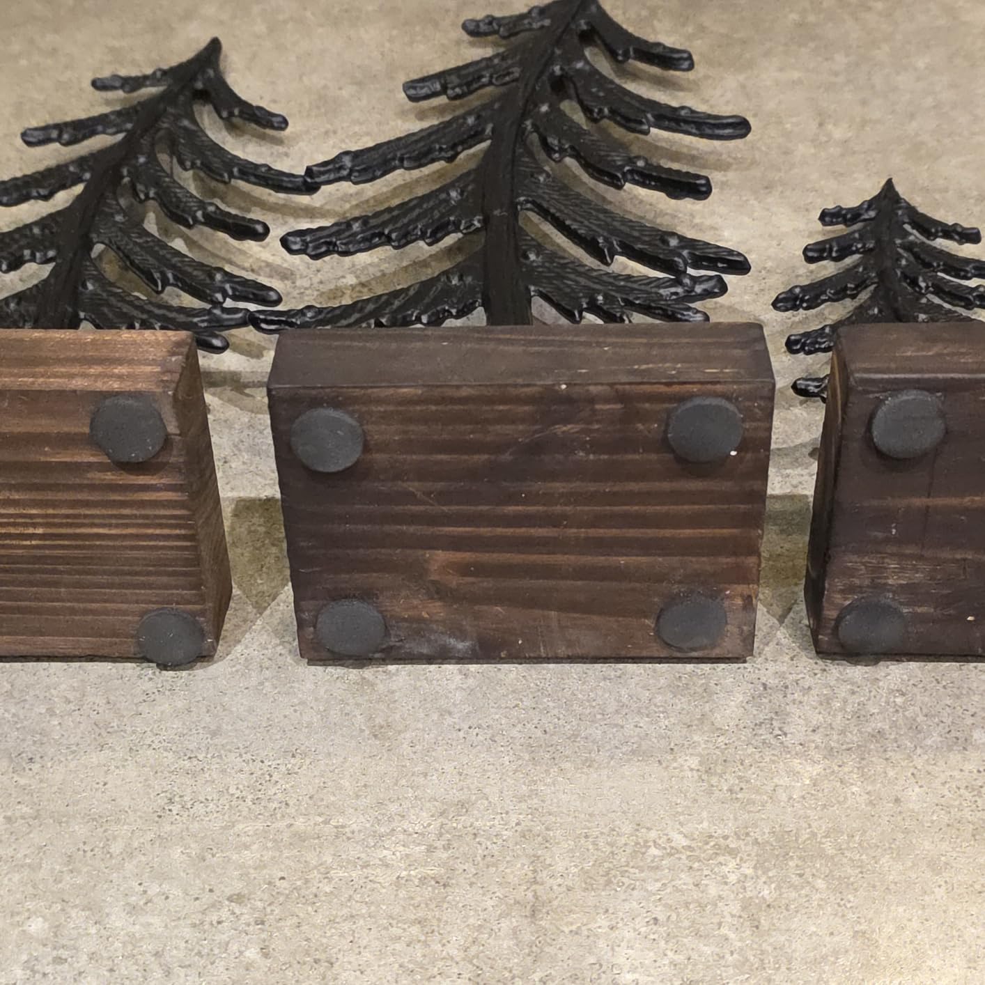 MorningRo Set of 3 Black Metal Christmas Tree Tabletop Decorations with Flat Brown Wood Base Christmas Tree Centerpieces 7, 10.6, 13 Inch Xmas Gifts for Home Table Mantel Fireplace Shelf Holiday Party customer photo 1