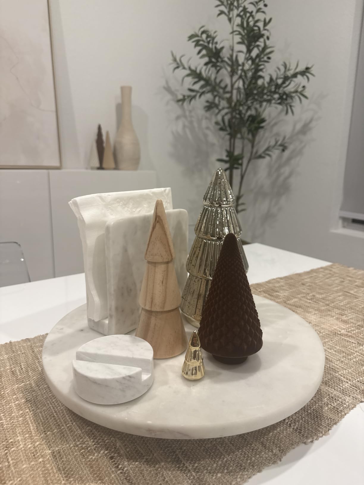 Weysat Green Brown 5 Pcs Neutral Christmas Velvet Cone Trees Set | Modern Christmas Cone Trees Decoration, Modern Winter Tree Centerpiece for Holiday Entryway Table Mantel Xmas Centerpiece customer photo 2