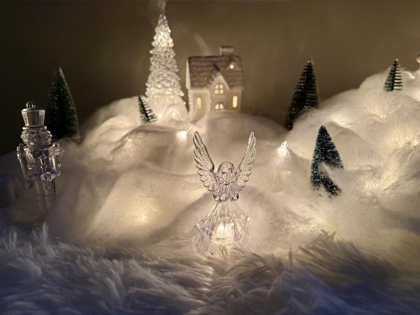 Christmas Village Sets-13 Pieces White Indoor Christmas Decorations | Includes Ceramic Village Houses set of 4 & 7 Trees & 2 Deer, Mantel & Shelf & Tabletop Decor, Farmhouse Rustic Holiday Decor customer photo 2