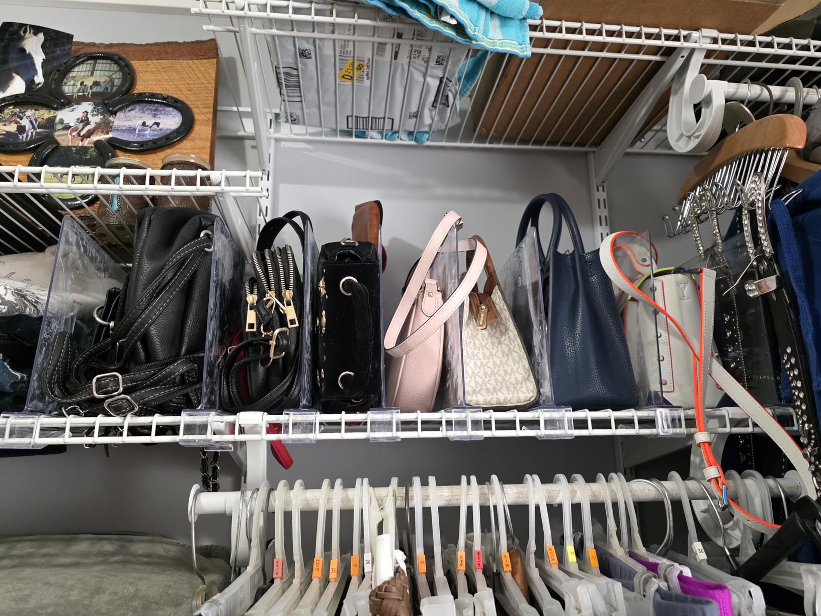 Purse Organizer for Closet Shelf Dividers: Clear Acrylic 8-Pack | Adjustable Bag Storage Organizer for Handbags, Sweaters, Towels, Jeans and Shoes on Wood Shelves customer photo 1