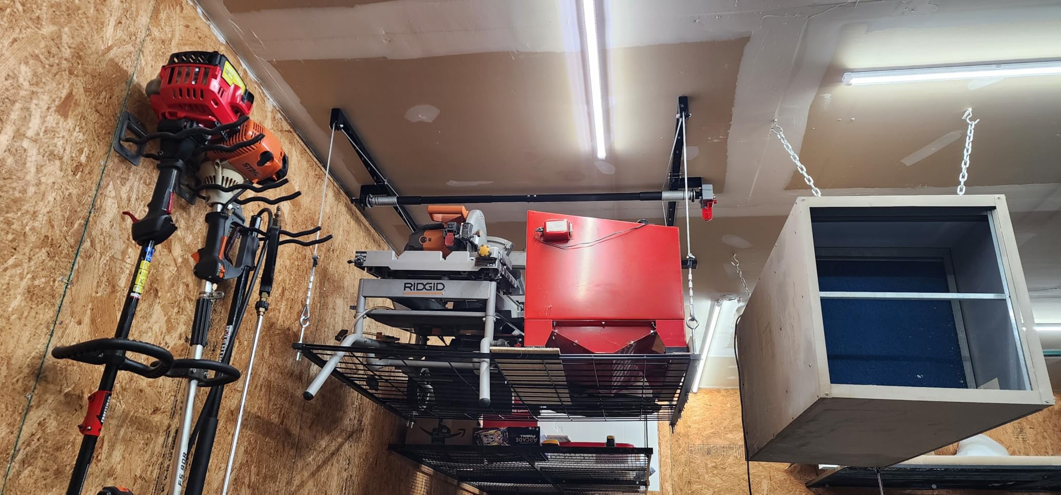 Overhead Garage Storage Rack for 8-10ft Ceiling, Heavy-duty 4x4 FT Garage Ceiling Storage Racks with Safety Lock, Ideal for Storage Mounted Lift System and Storage Organizer, 250lbs Capacity customer photo 2