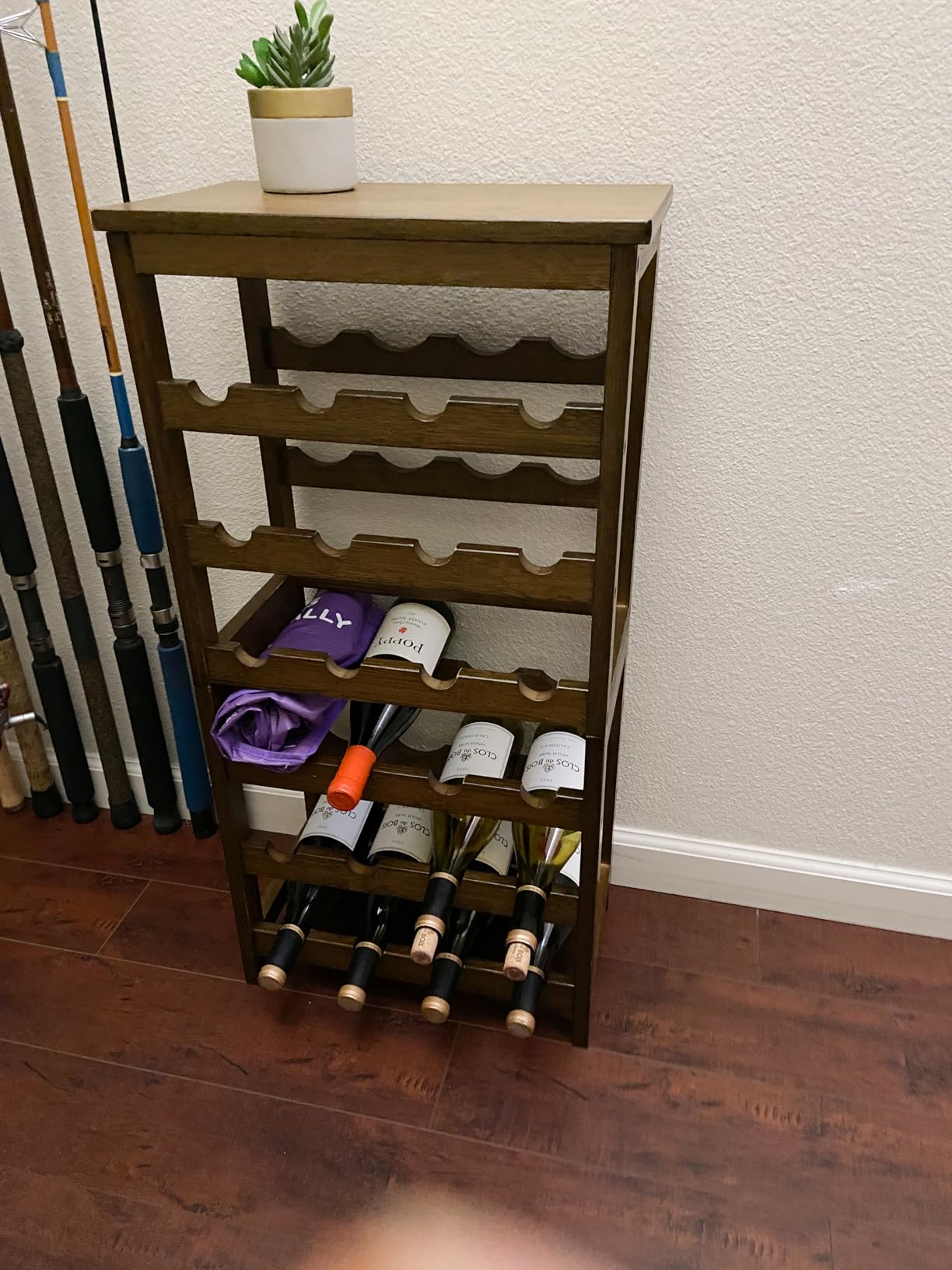Wine Rack Freestanding Floor, 6-Tier Display Wine Storage Shelf | Holds 24 Bottles, Sturdy Wine Bottle Holder with Table Top, Bamboo Wine Racks for Kitchen Dining Room Bar, Easy-Assembly, Walnut customer photo 2