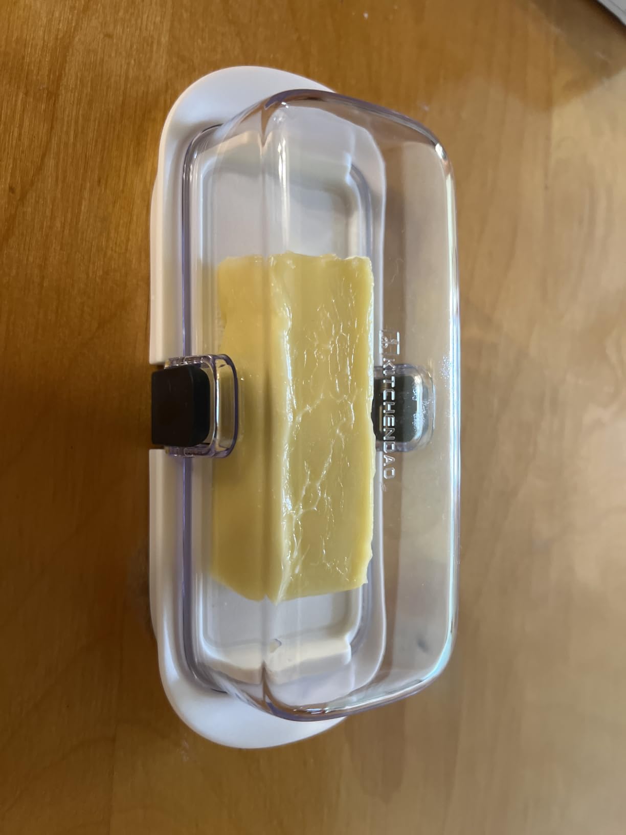 KITCHENDAO One-handed Airtight Butter Dish with Lid for Countertop and Refrigerator Door Shelf, Butter Holder with One Press to Open/Close Secure Latching Buckle for West/East Coast Butter (White) customer photo 2
