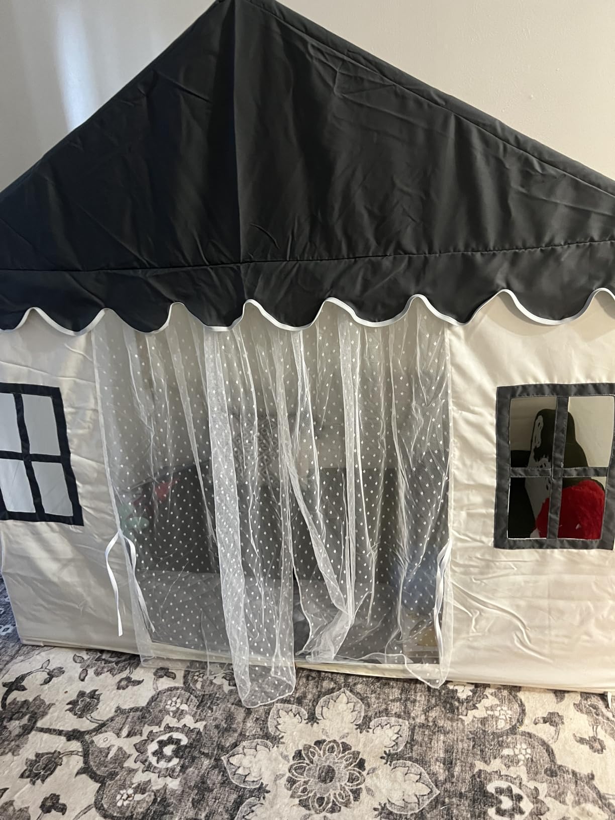 Kids Play Tent with Padded Mat, Kids Tent Playhouse Tent for Kids Ages 4-8 | Large Playhouse Indoor Boys Play Tent Play House for Children Tents Toy Birthday Gift, Grey, Washable, 57