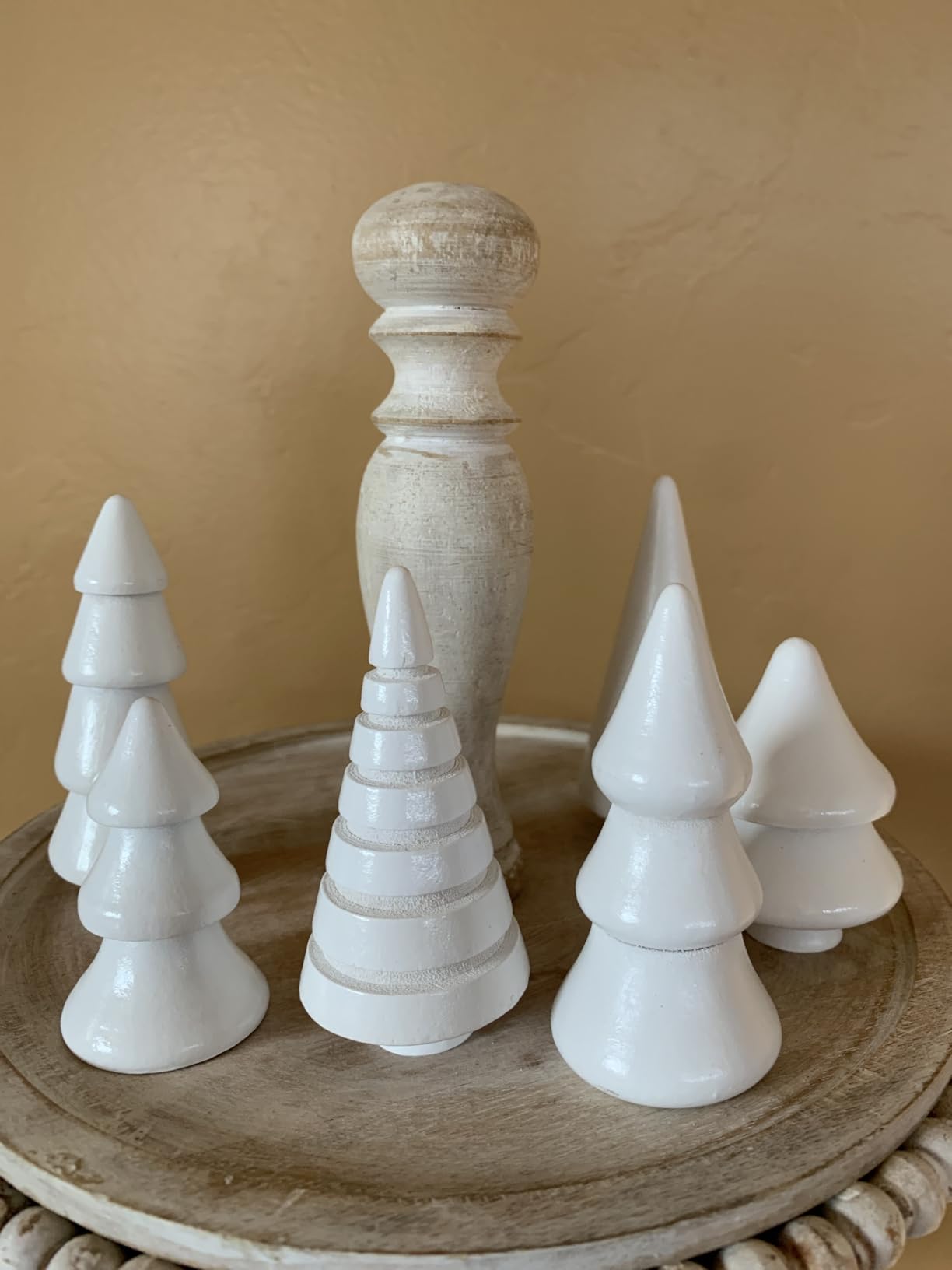 Wooden Christmas Tree Figurines, 6pcs Mini Wood Xmas Trees in Assorted Sizes, Rustic Winter Holiday Table Decorations for Home, Farmhouse Christmas Centerpiece for Tabletop (White) customer photo 2