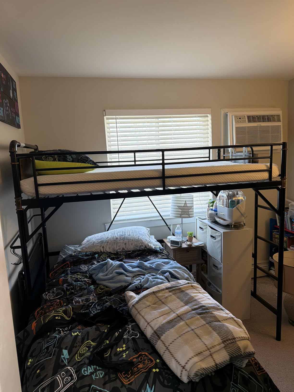 Twin Size Loft Bed with LED Lights and Charging Station, Industrial Heavy Duty Metal Loft Bed Frame, Black customer photo 2