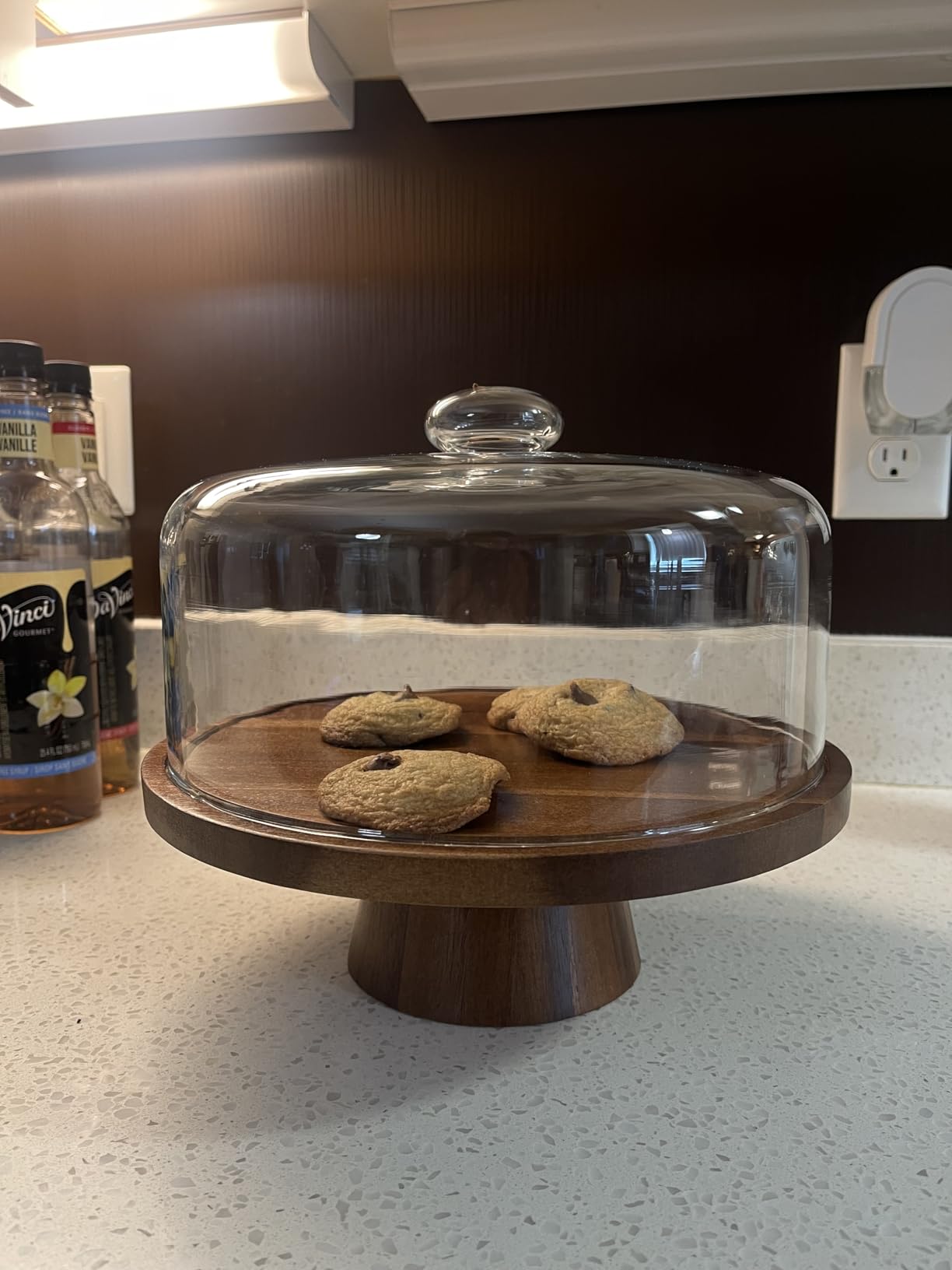Acacia Wood Cake Stand with Glass Lid-12