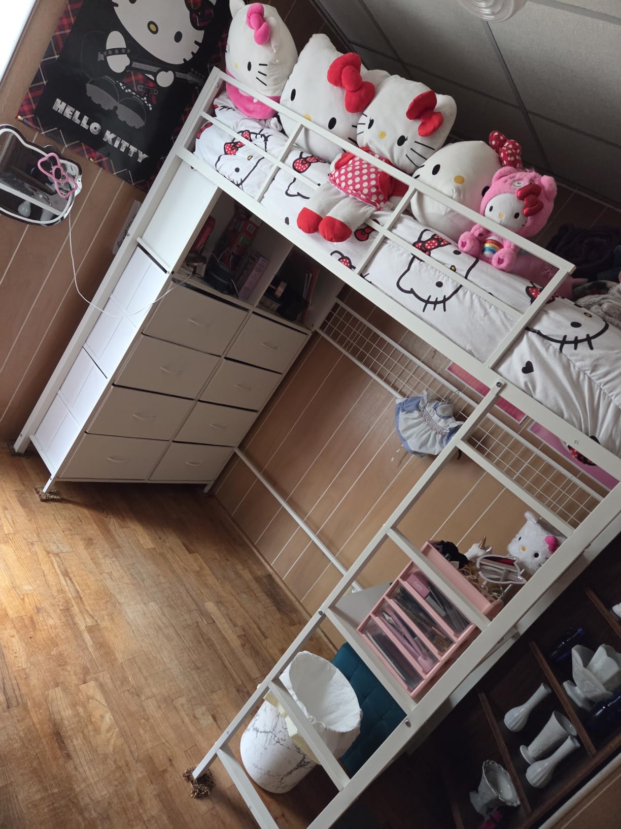 ADORNEVE Loft Bed Full Size with Desk and 8 Storage Drawers, LED Metal Loft Bed with Power Outlet, 2 Shelves & Clothing Rack, Bed with Safety Guardrail & Ladder, Space-Saving, Grey customer photo 2