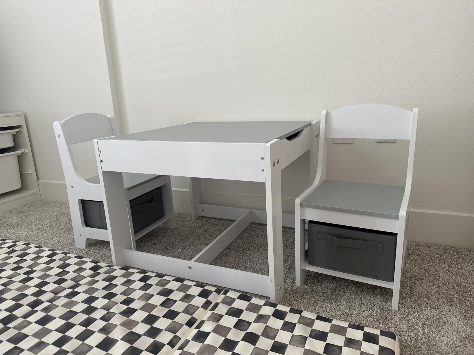 Pterying Toddler Table and Chair Set, Graffiti Tabletop, 2 Chairs, Grey | Adjustable Height, Ages 2-8, for Home Preschool Daycare Drawing Eating Learning and Playing customer photo 2