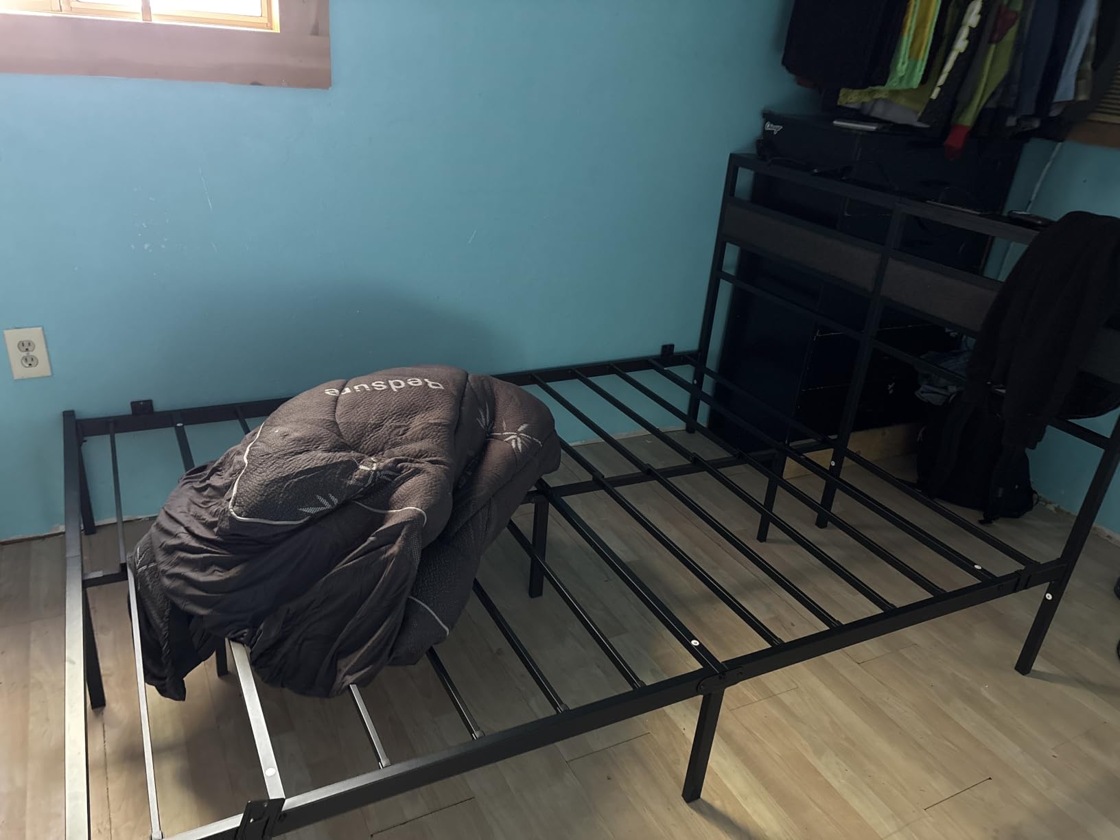 OURPIC Full Size Bed Frame with LED Lights & Charging, Black Platform Bed | Upholstered headboard shelf, under-bed storage, no box spring, easy assembly, sturdy steel frame, noise-free, RGB 60k colors customer photo 1