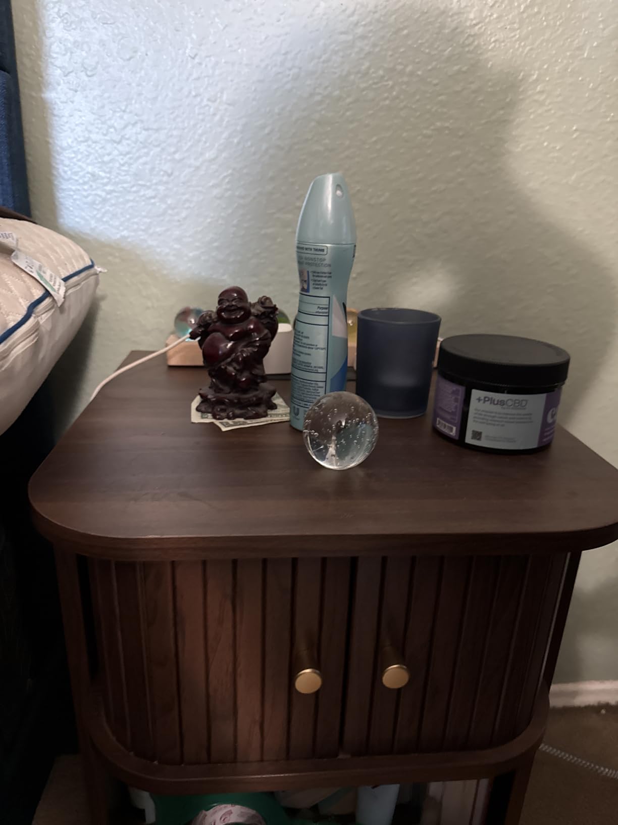 Decofy Fluted Nightstand Set of 2, Charging Station & Sliding Doors, Walnut | Open Shelf, Space-Saving, Concealed Cabinet Storage, Mid Century Modern Bedside Tables, Bedroom End Tables customer photo 2