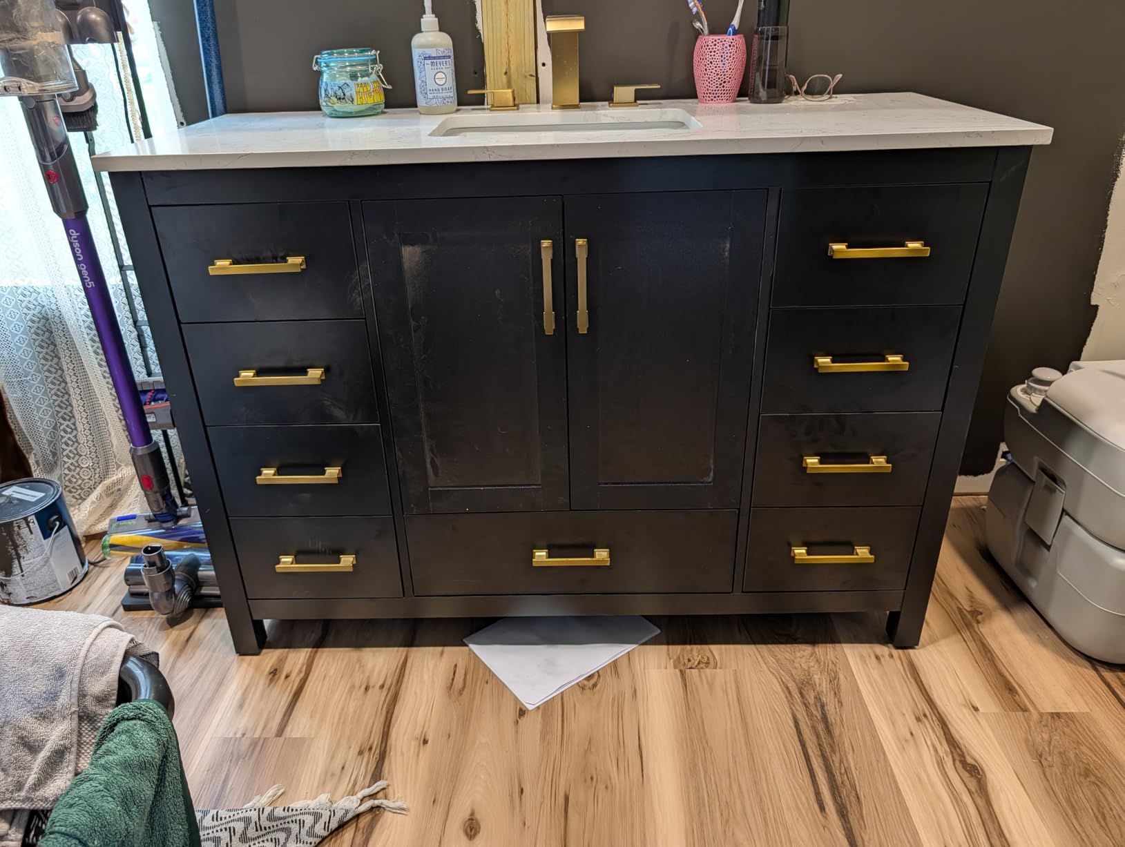 60 Inch Bathroom Vanity Double Sink, Steel Blue | Fully Assembled Solid Wood Double Sink Bathroom Vanity with Soft Closing Doors & Full Extension Dovetail Drawers, Quartz Top customer photo 2