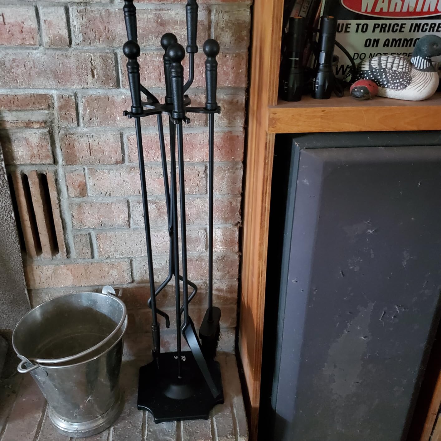 VODA Large 5 Pcs Fireplace Tools Set Black Fire Place Tools Indoor Outdoor Fire Place Poker Set with Stand, Including Fireplace Poker,Fireplace Tongs,Fireplace Shovel,Fireplace Brush and Sturdy Base customer photo 1
