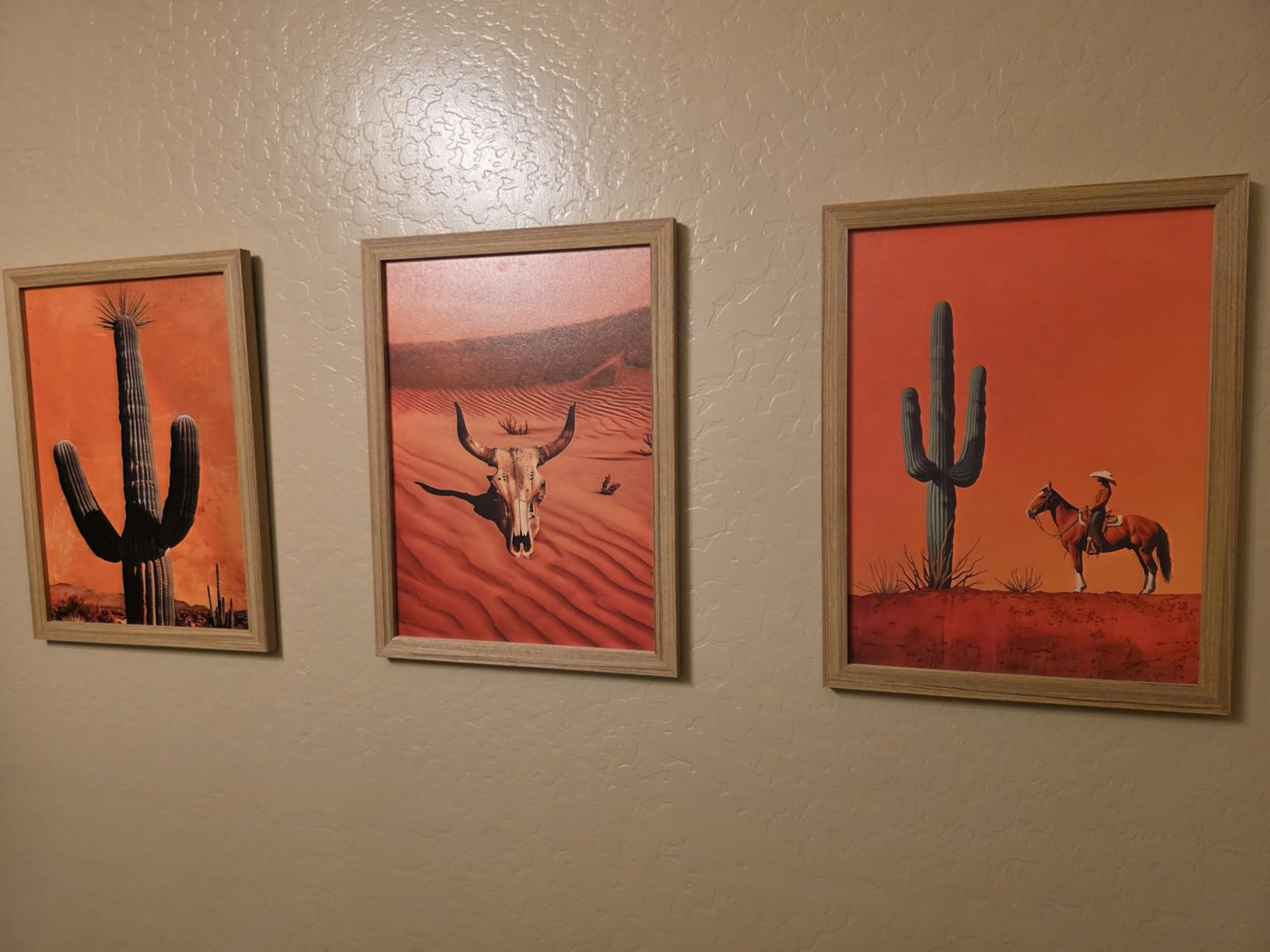 Framed Desert Landscape Wall Art Set of 3, Vintage Southwestern Cactus Wall Decor Paintings, Mexican Mountain Botanical Pictures Canvas Prints for Living Room Bedroom Bathroom Office 12x16 inch customer photo 1