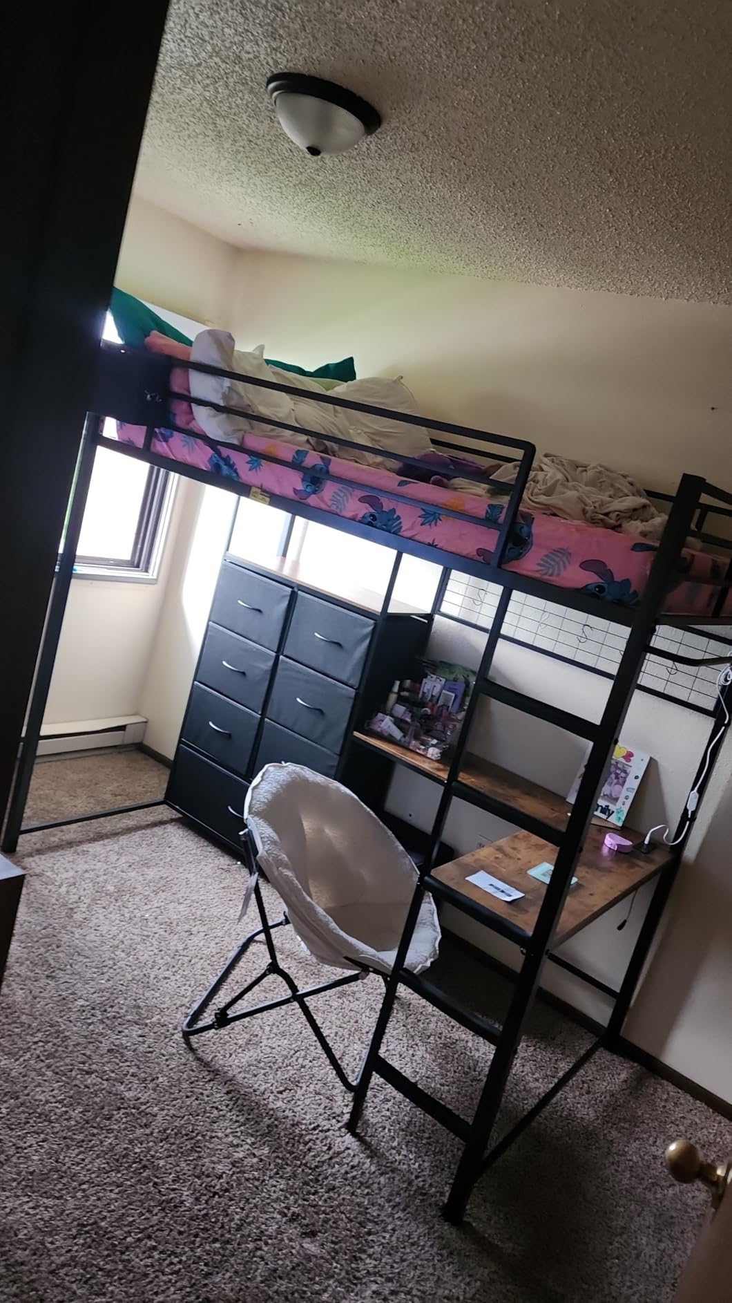 DICTAC Full Loft Bed with L-Shaped Desk and 7 Storage Drawers, Metal Full Size Loft Bed for Teen with LED Lights and Charging Station, 13.11