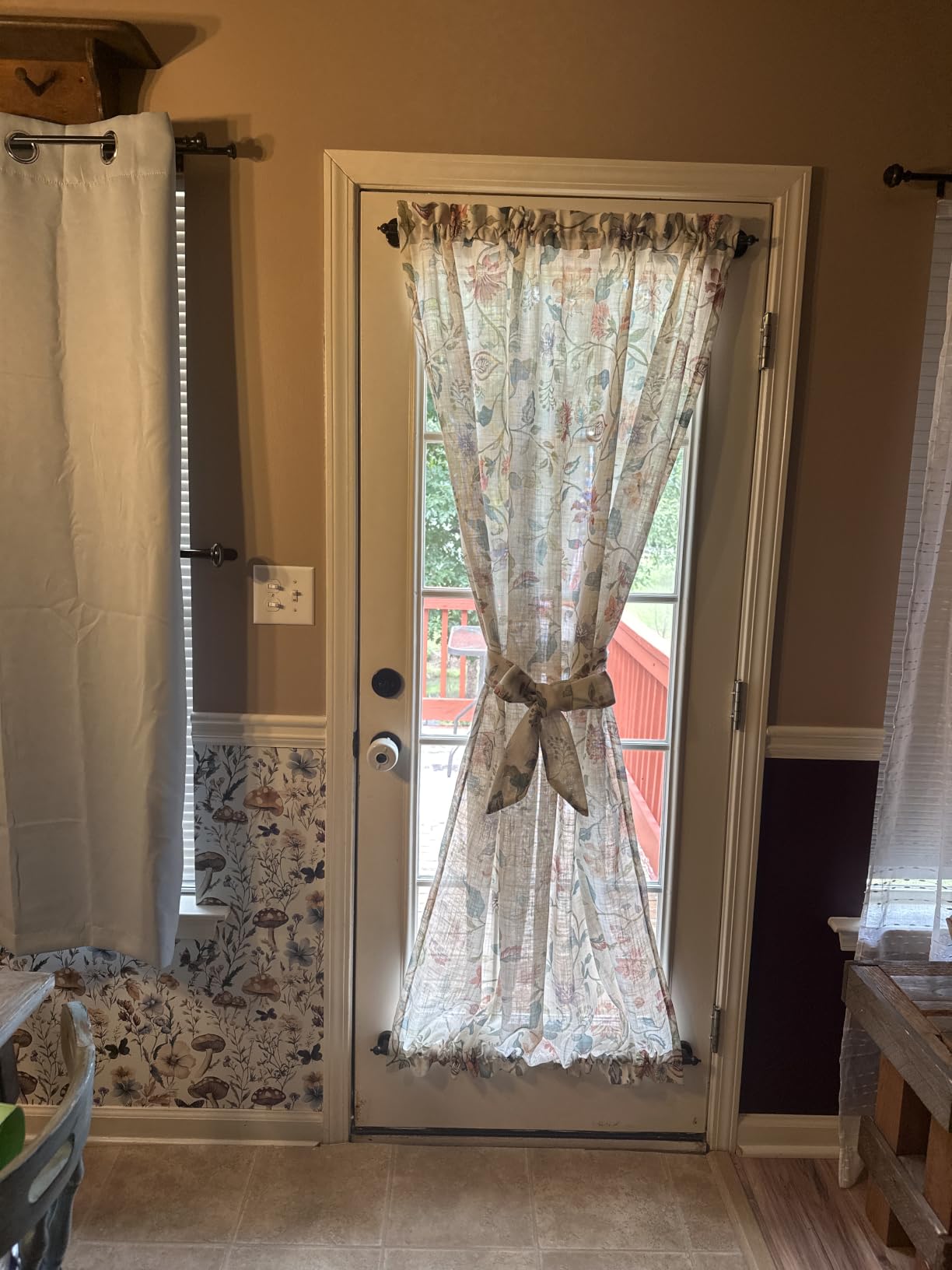 jinchan Blue Linen Floral French Door Curtain 72 Inch Rod Pocket 1 Panel, Light filtering, a tieback included, cottage farmhouse, privacy full length door panels for patio door, sliding glass door customer photo 2